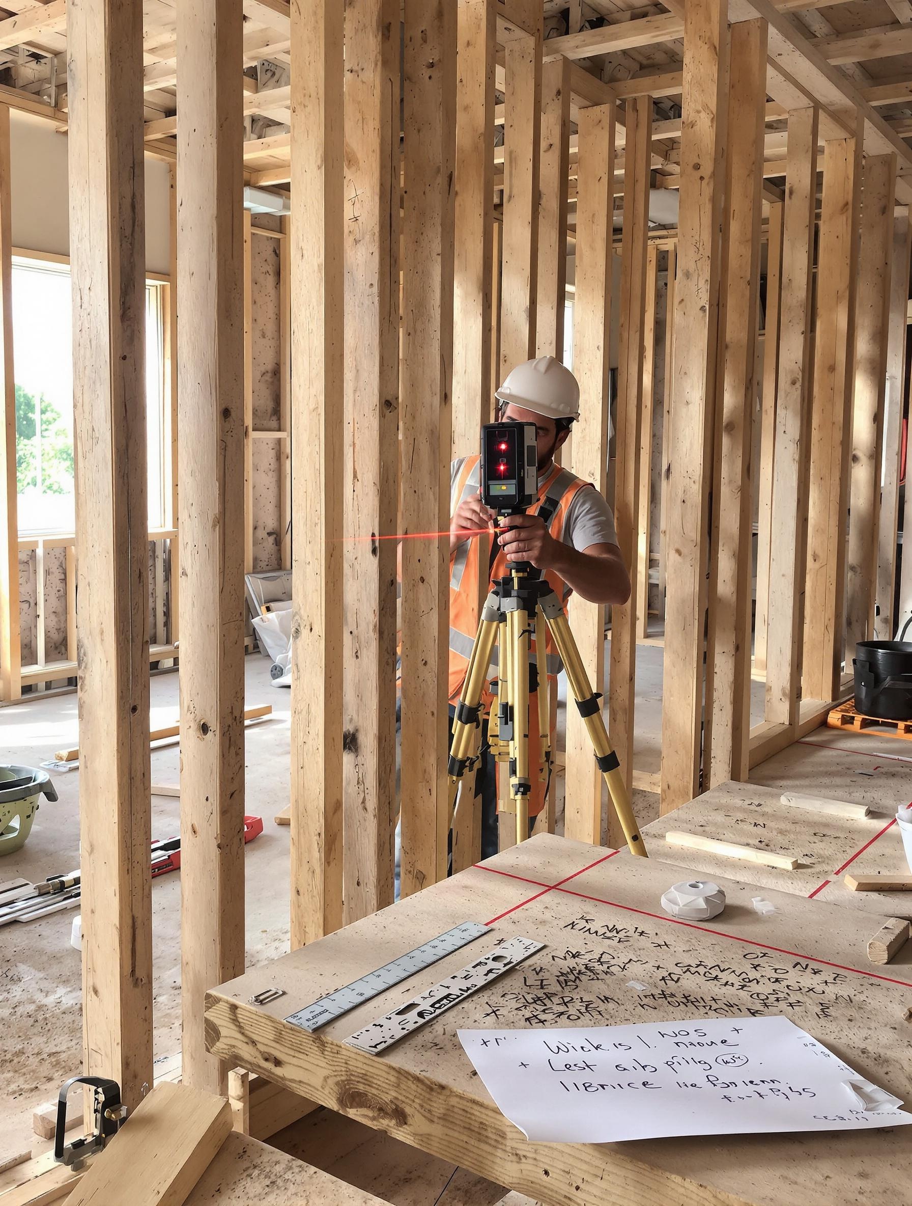 Artisan mesure laser cloison chantier