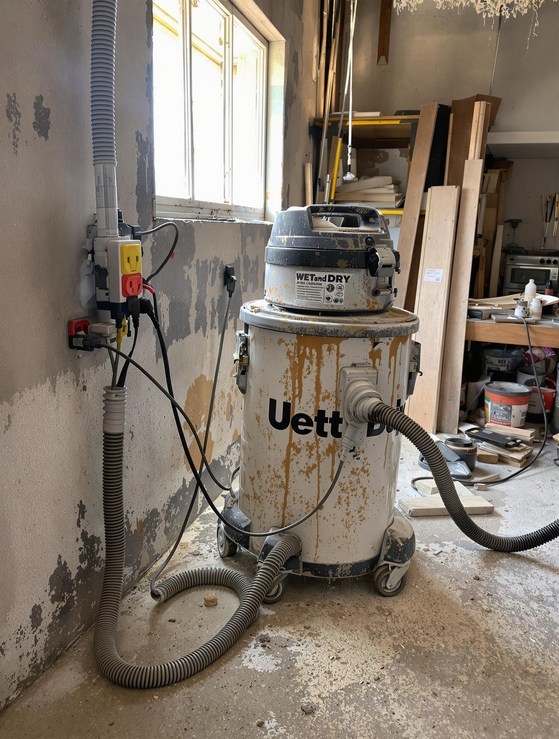Installation chaotique aspirateur eau poussière chantier