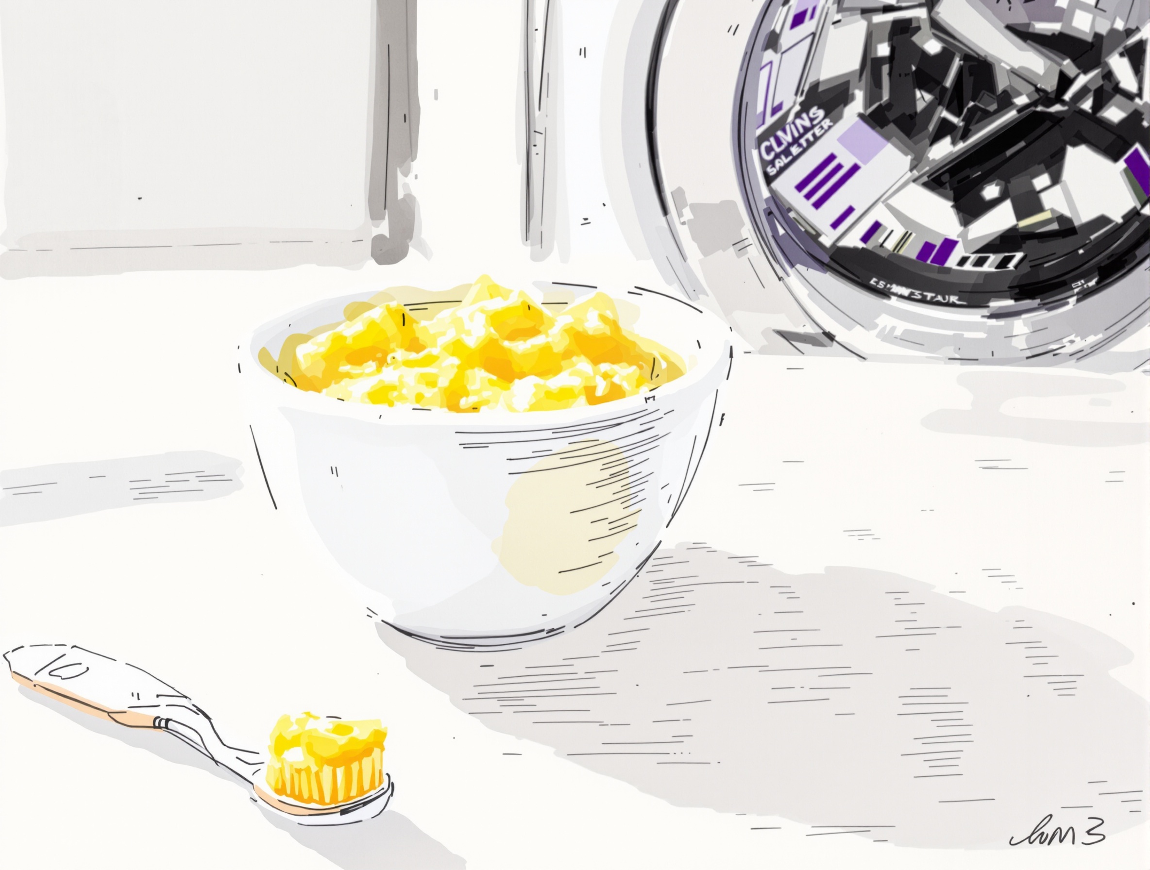 Bol de pâte citron-sel, brosse à dents et joint propre