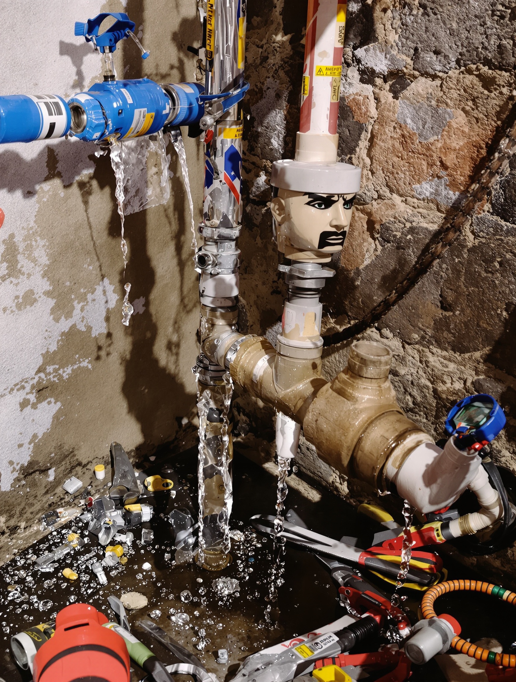 Bricoleur en galère raccordant un tuyau d'eau après compteur
