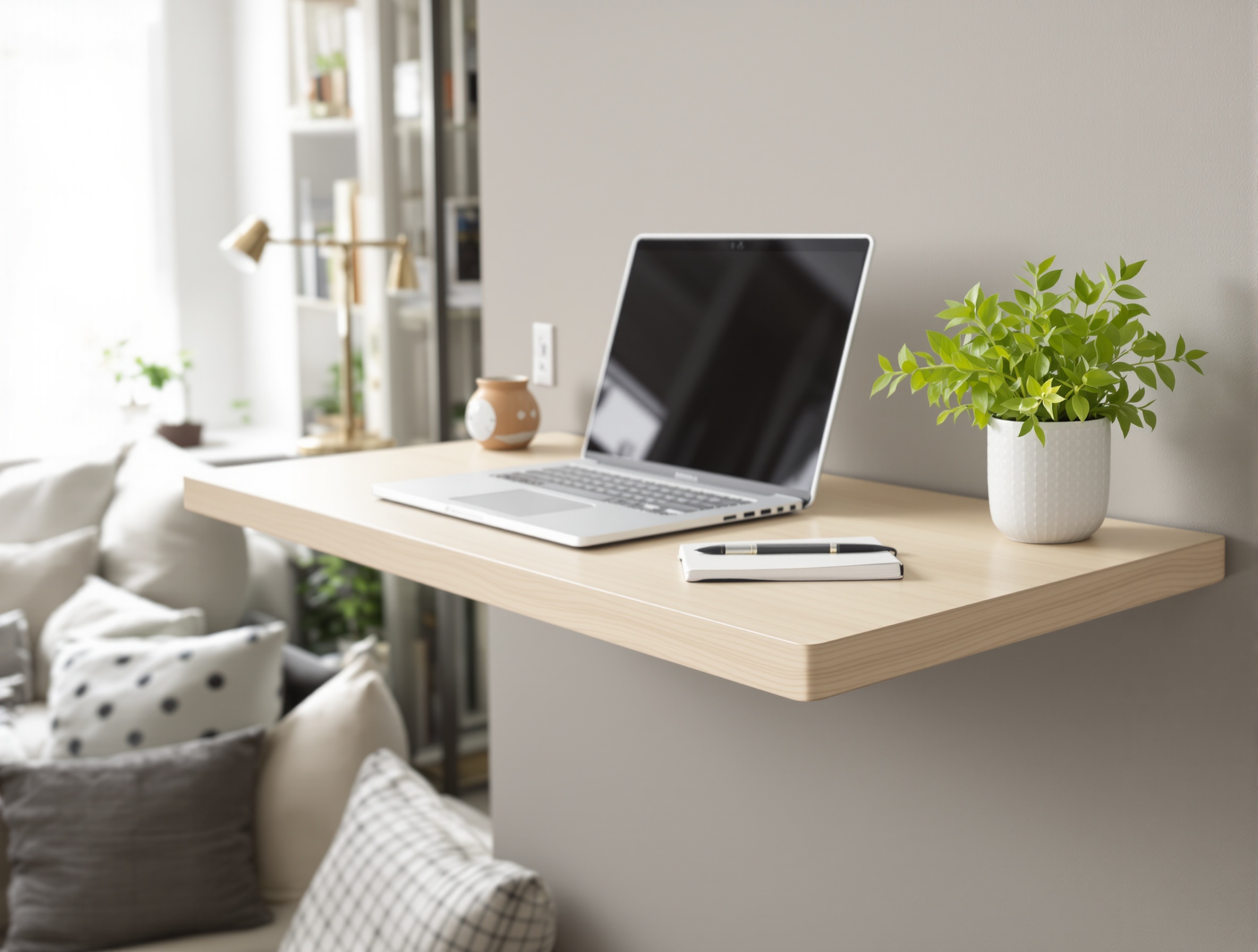 Bureau mural escamotable, une solution astucieuse pour maximiser l'espace dans un petit studio.