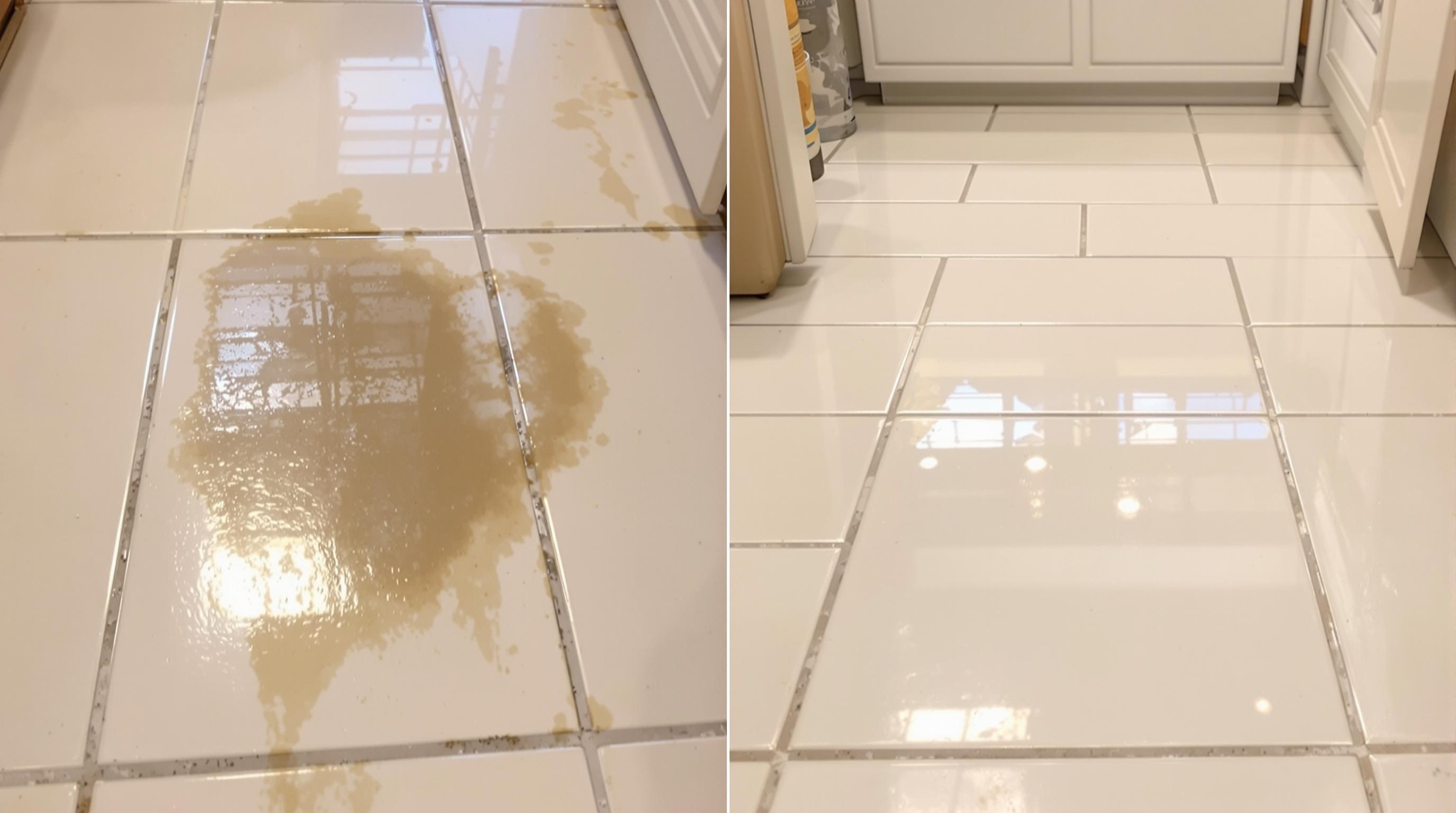 Carrelage cuisine avant et après nettoyage bicarbonate et savon noir