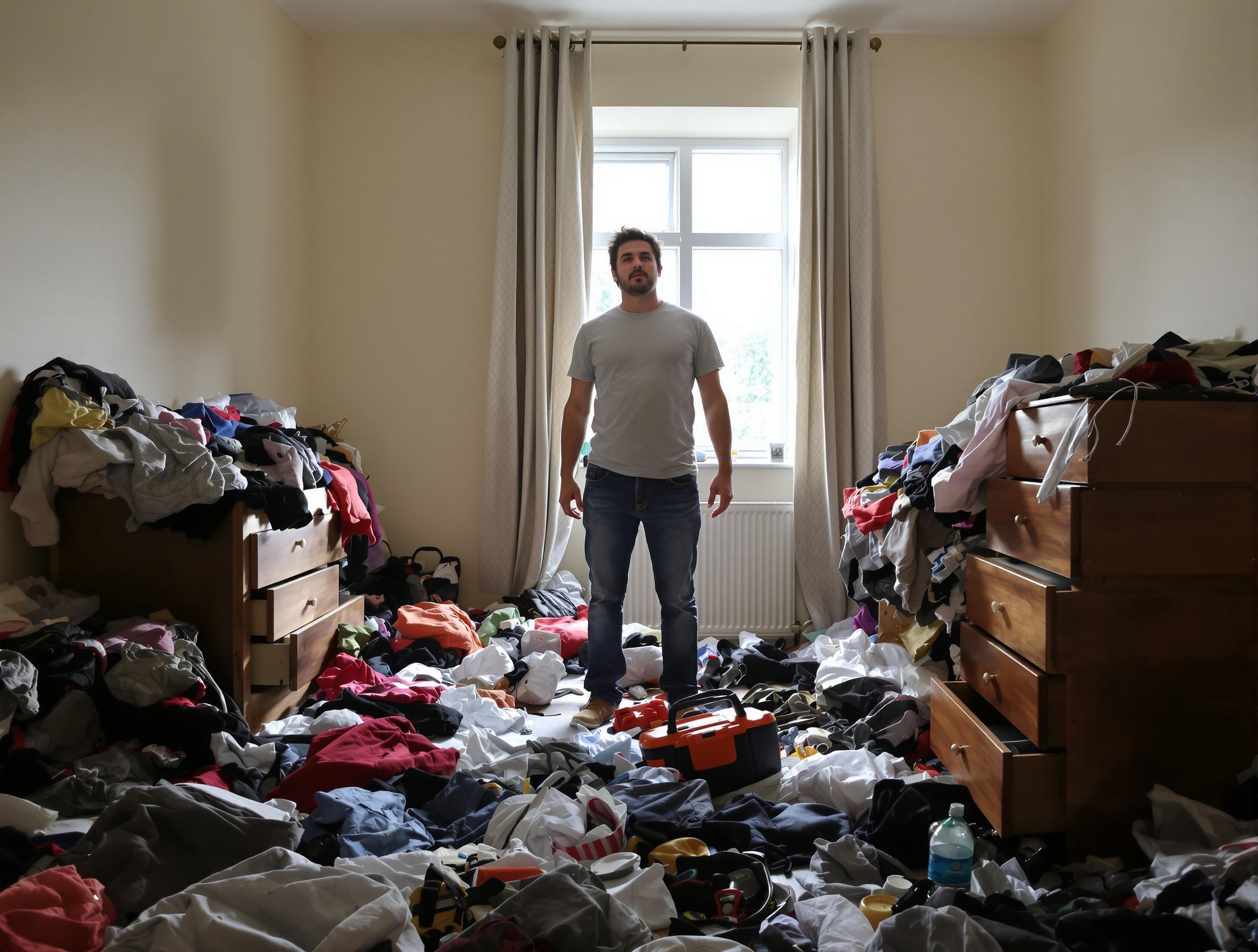 Chambre en désordre avant la création d'un dressing