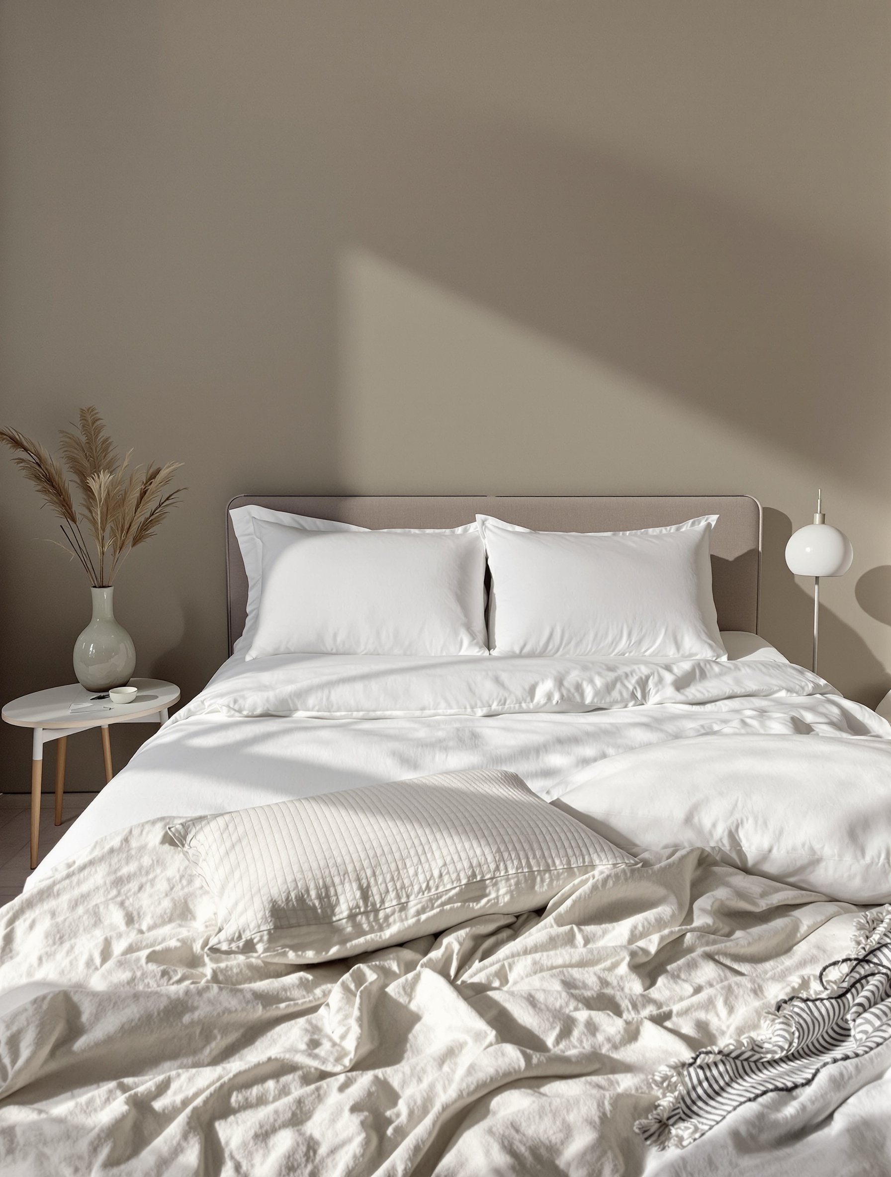 Chambre sobre et élégante avec matelas artisanal en laine et oreillers Lit National