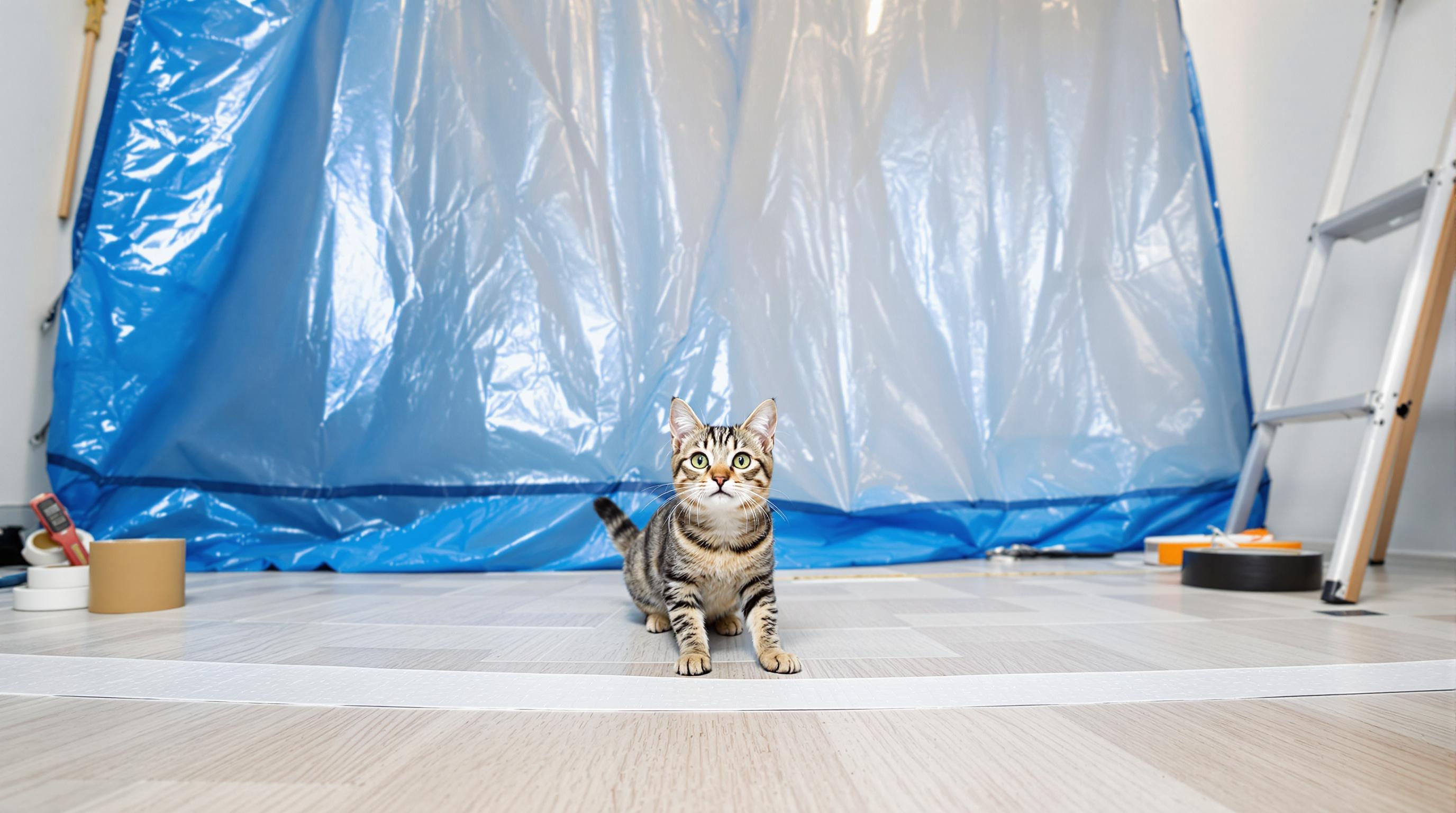 Barrière rideau anti-chat ruban double face chantier