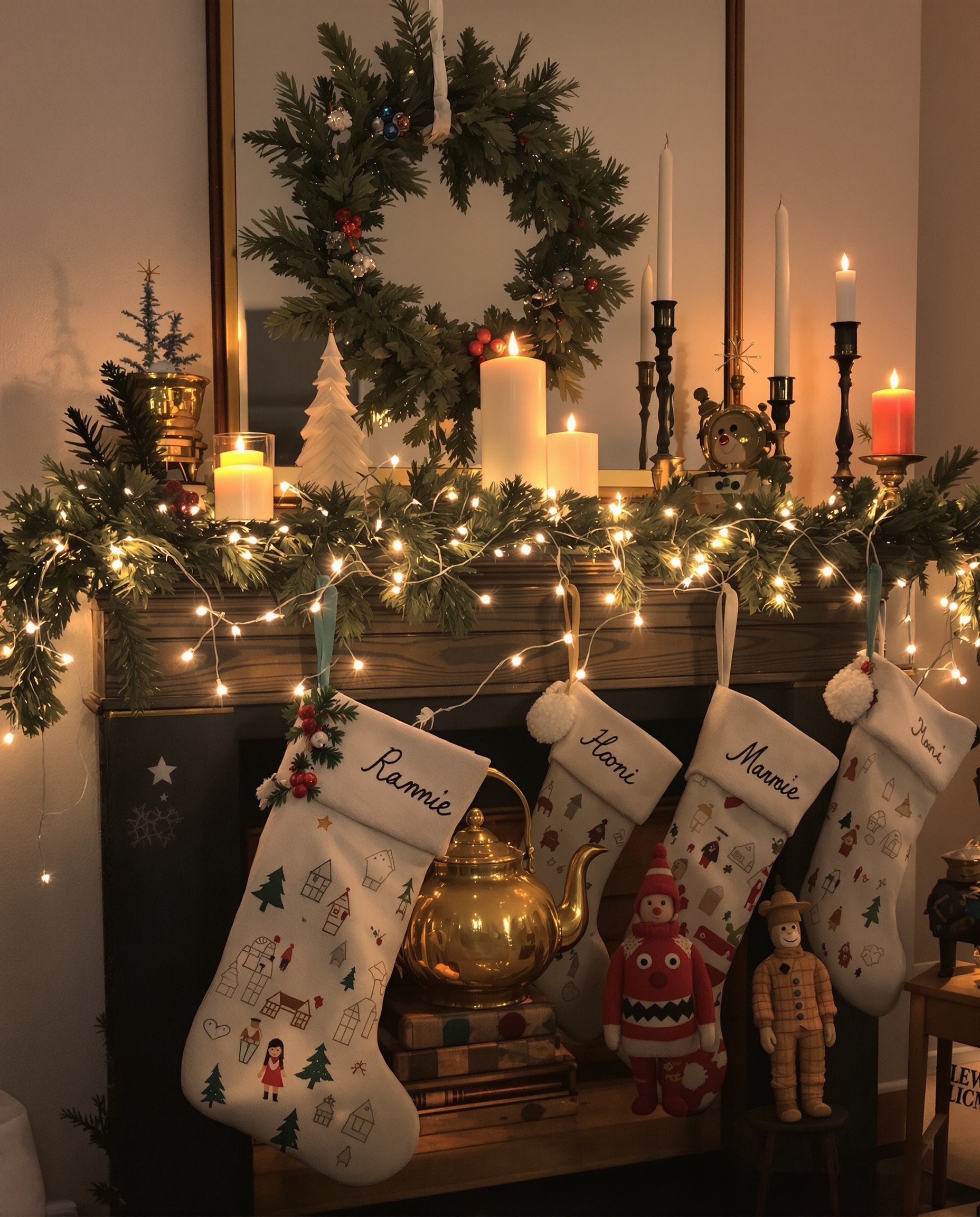 cheminée décoration noel bricolo chaussettes prénom objets détournés