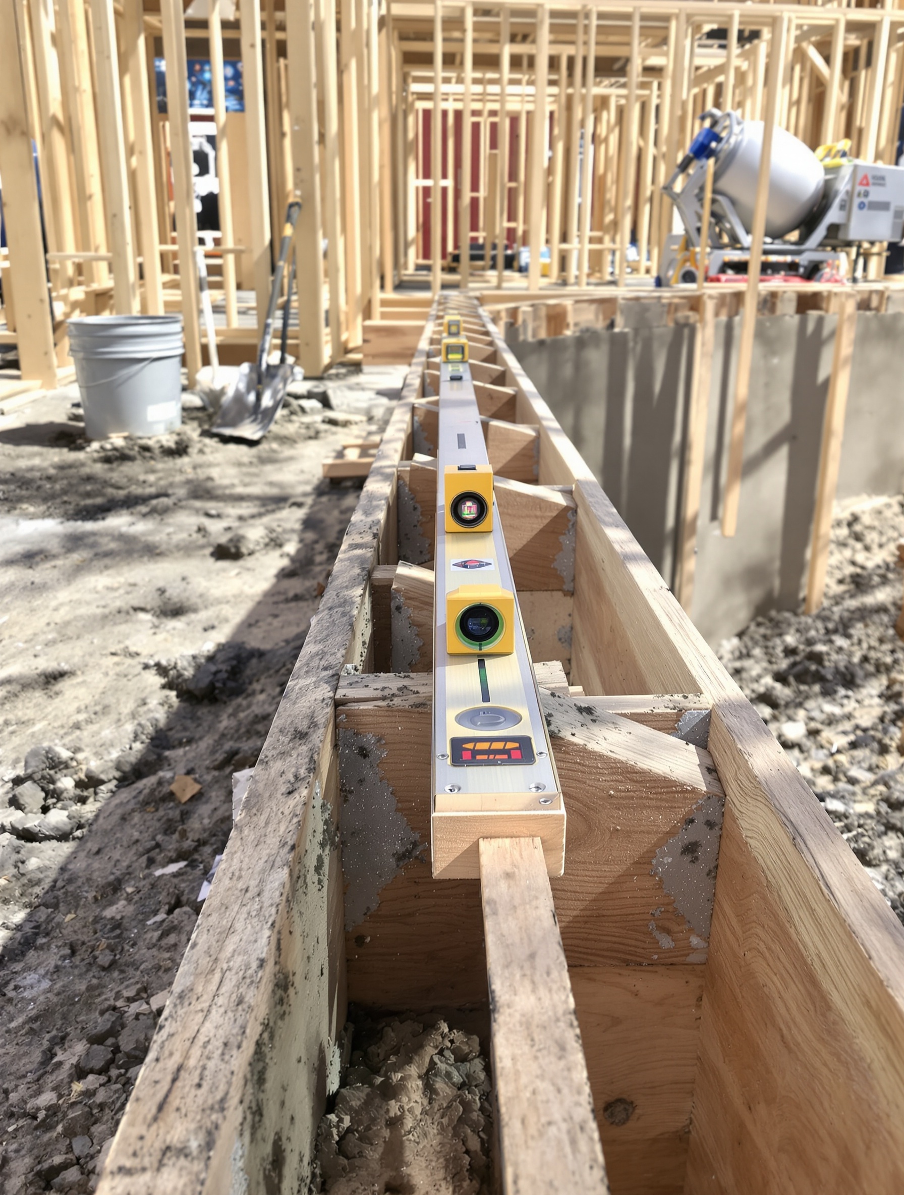 Coffrage surbot béton matériel outils niveau chantier ossature bois