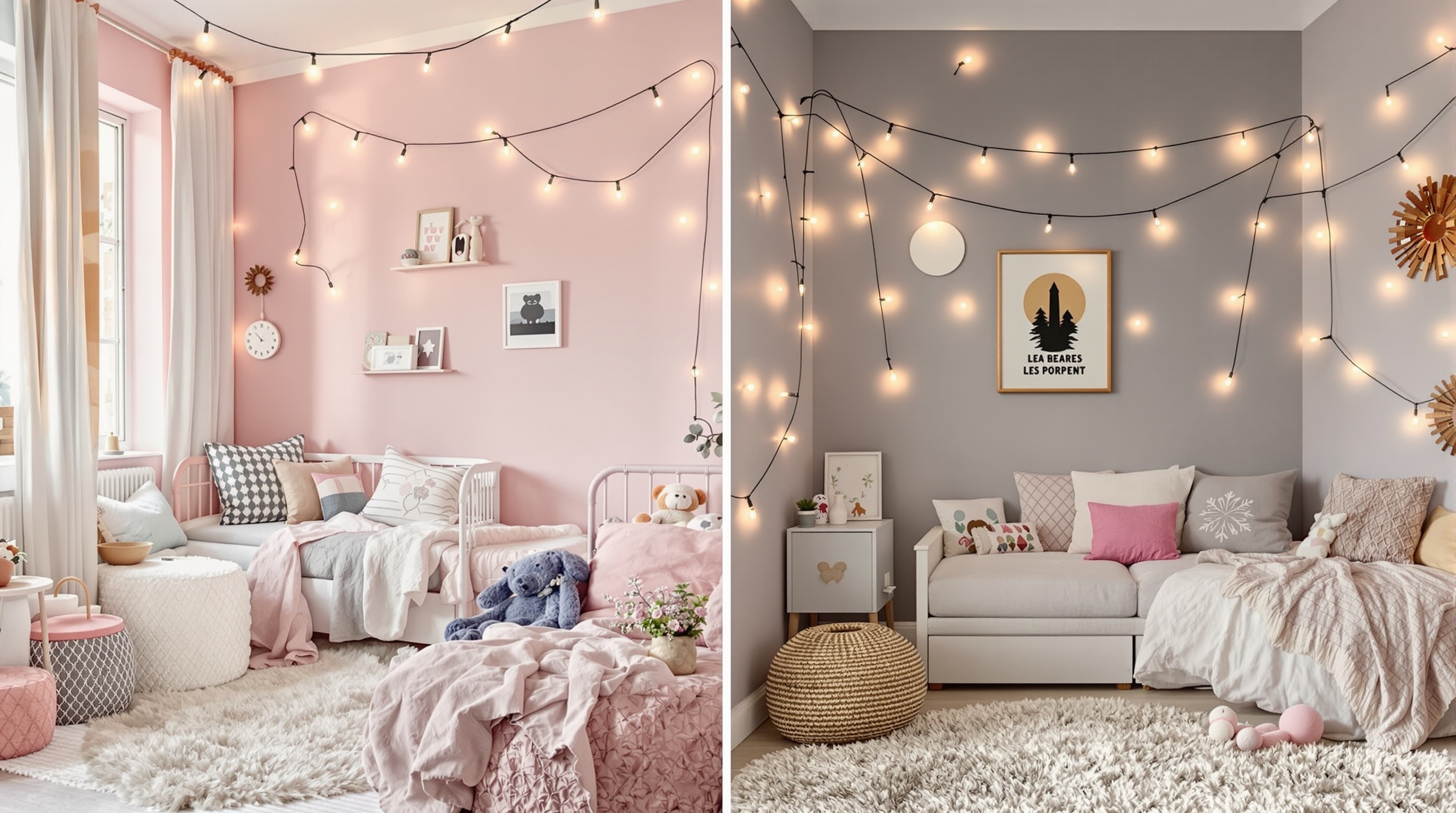 Deux espaces distincts dans une chambre partagée pour enfants