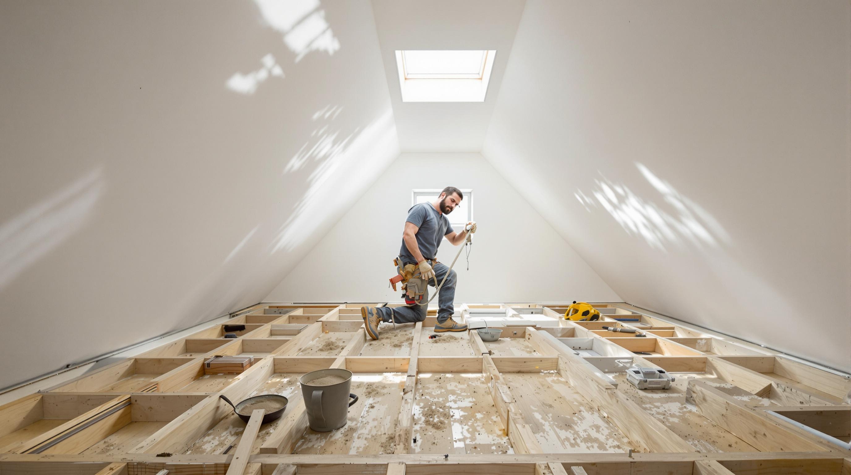 Combles modernes optimisés par une toiture à faible pente et couvreur barbu en action