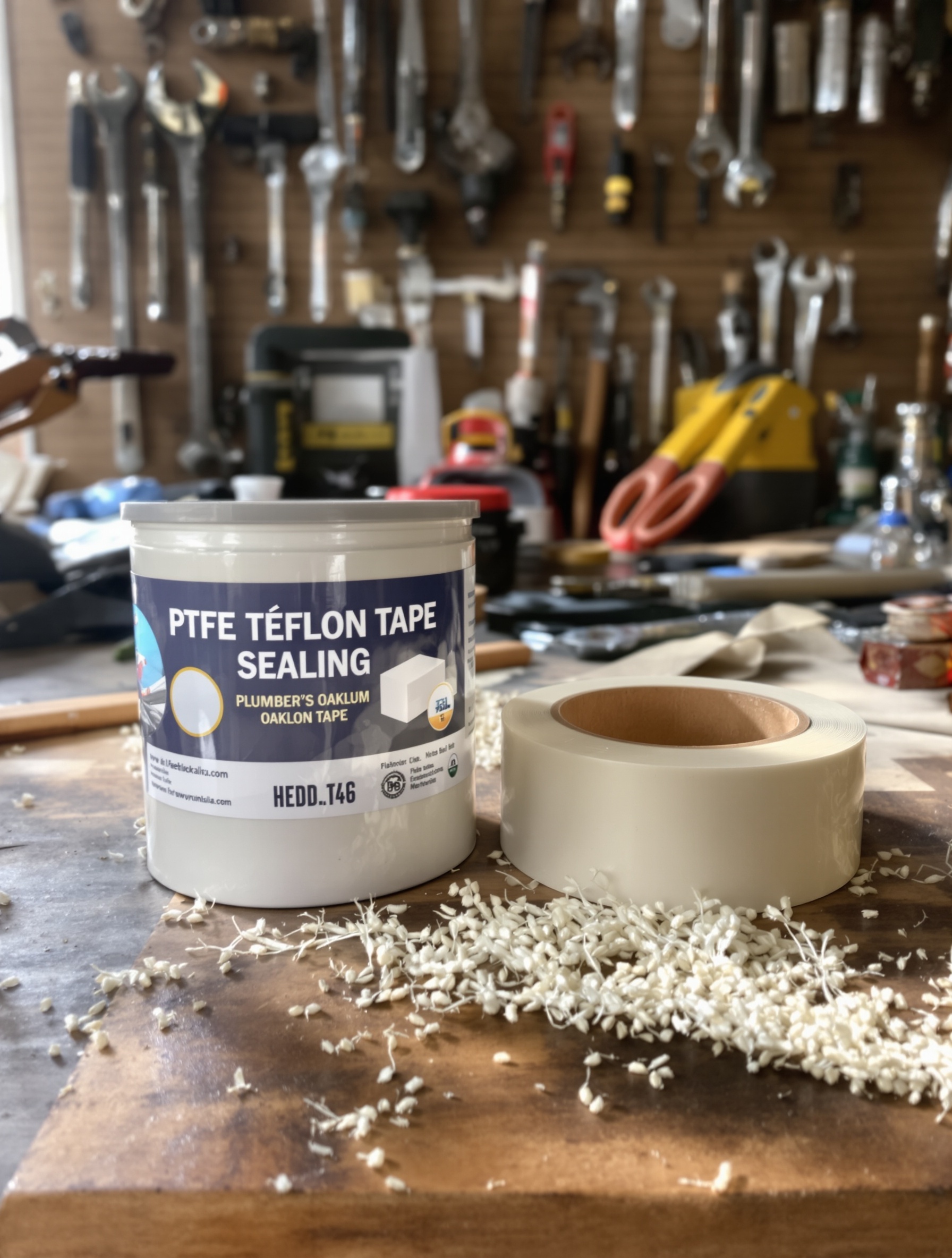 comparaison entre rouleau de téflon PTFE blanc et poignée de filasse brut