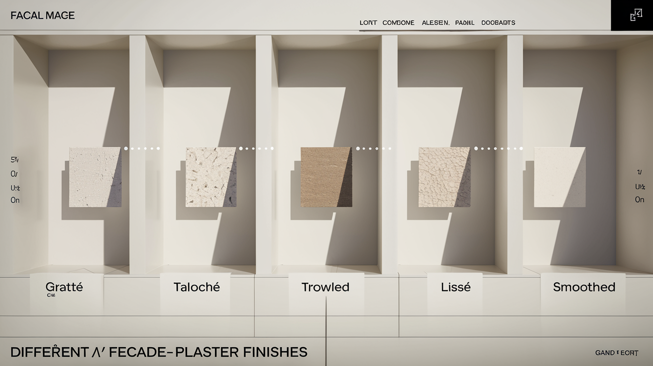 Tableau comparatif des finitions : gratté, taloché et lissé