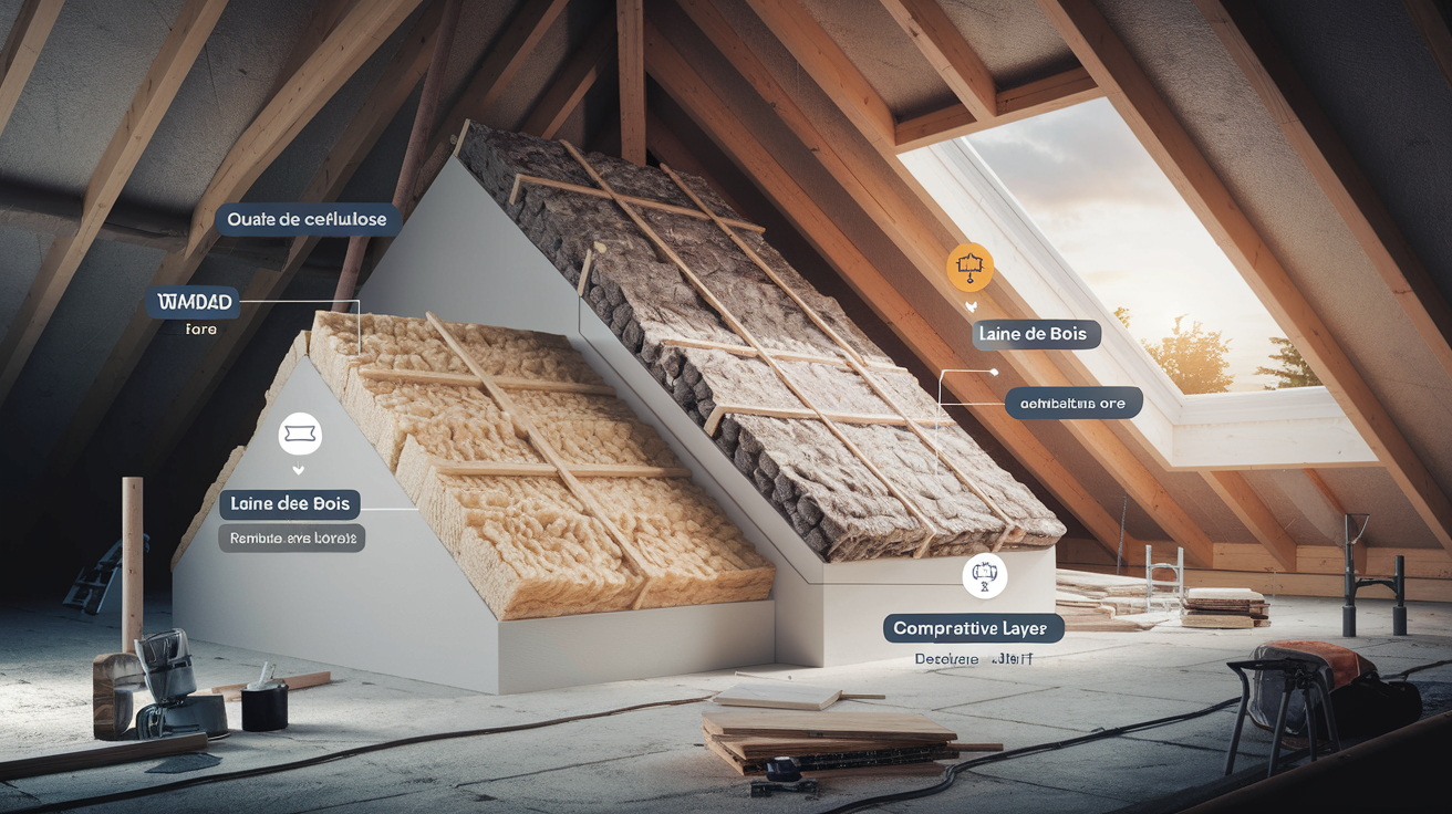 Comparatif des isolants pour toiture : ouate de cellulose et laine de bois