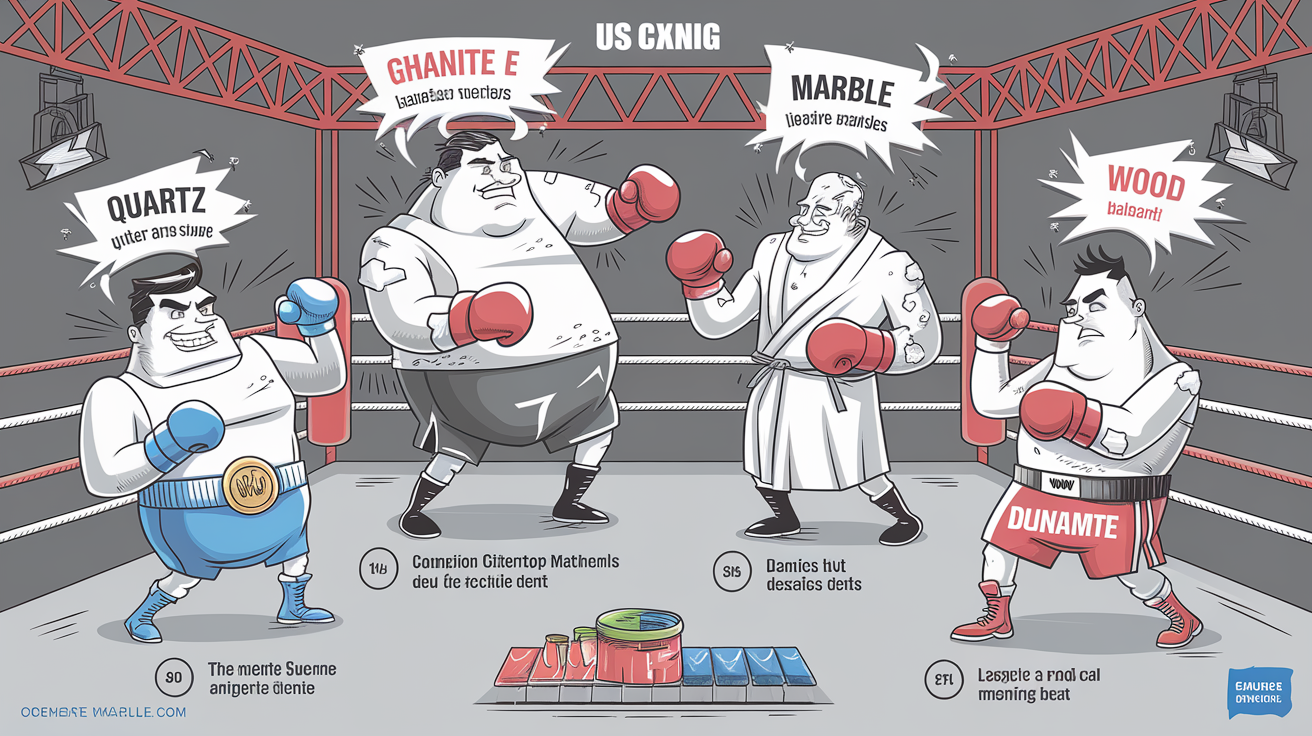 tableau comparatif boxe quartz granit marbre bois stratifié