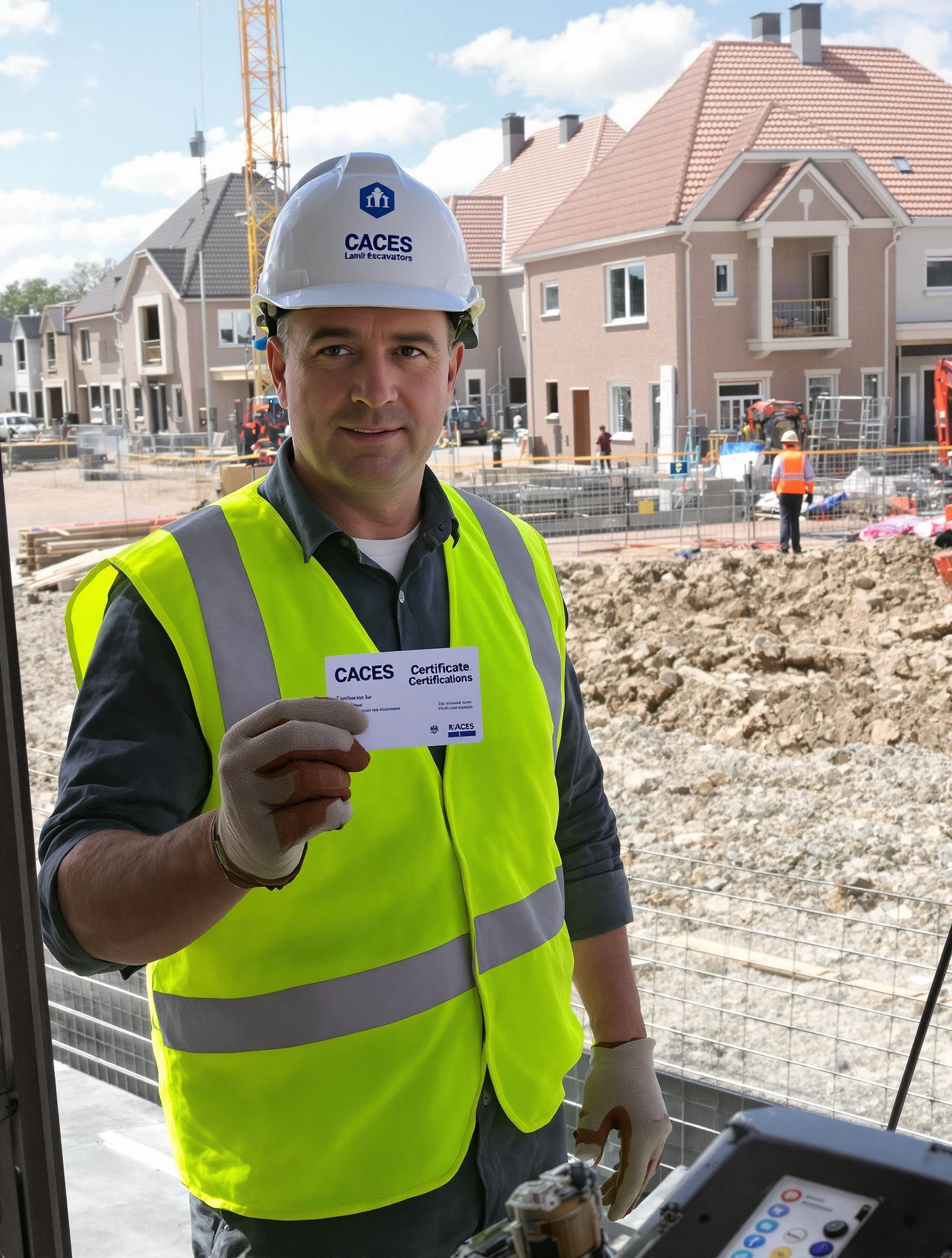mini-pelle conducteur casque fiche caces chantier