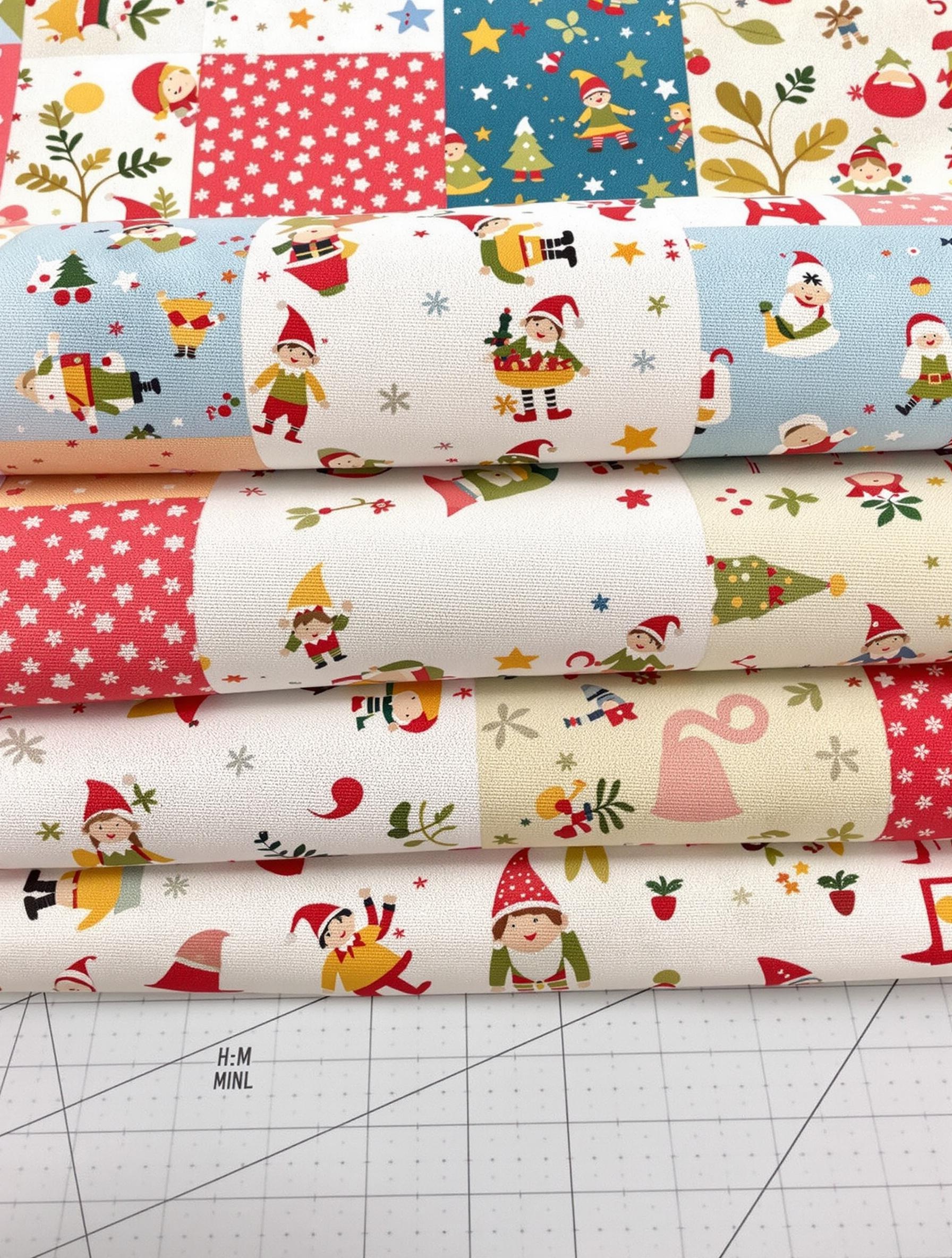 Plan rapproché d'un coupon de tissu patchwork elfes en coton 100 %