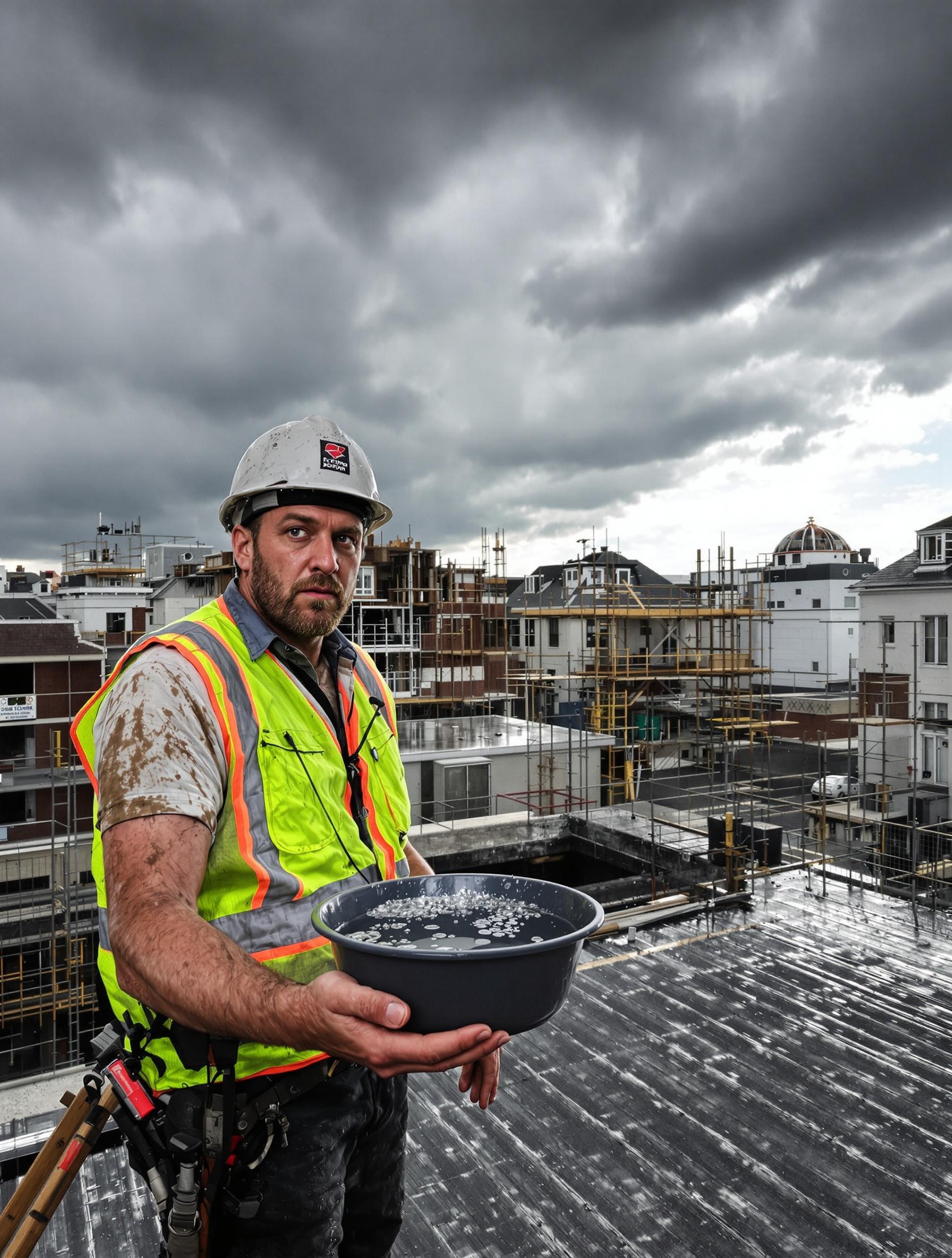 Inspection couvreur gouttes après pluie toiture faible pente chantier urbain