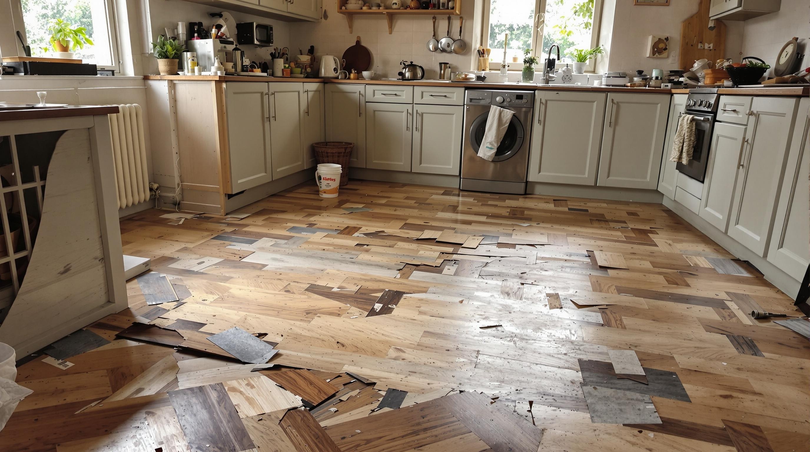 Cuisine avec parquet endommagé par des erreurs classiques