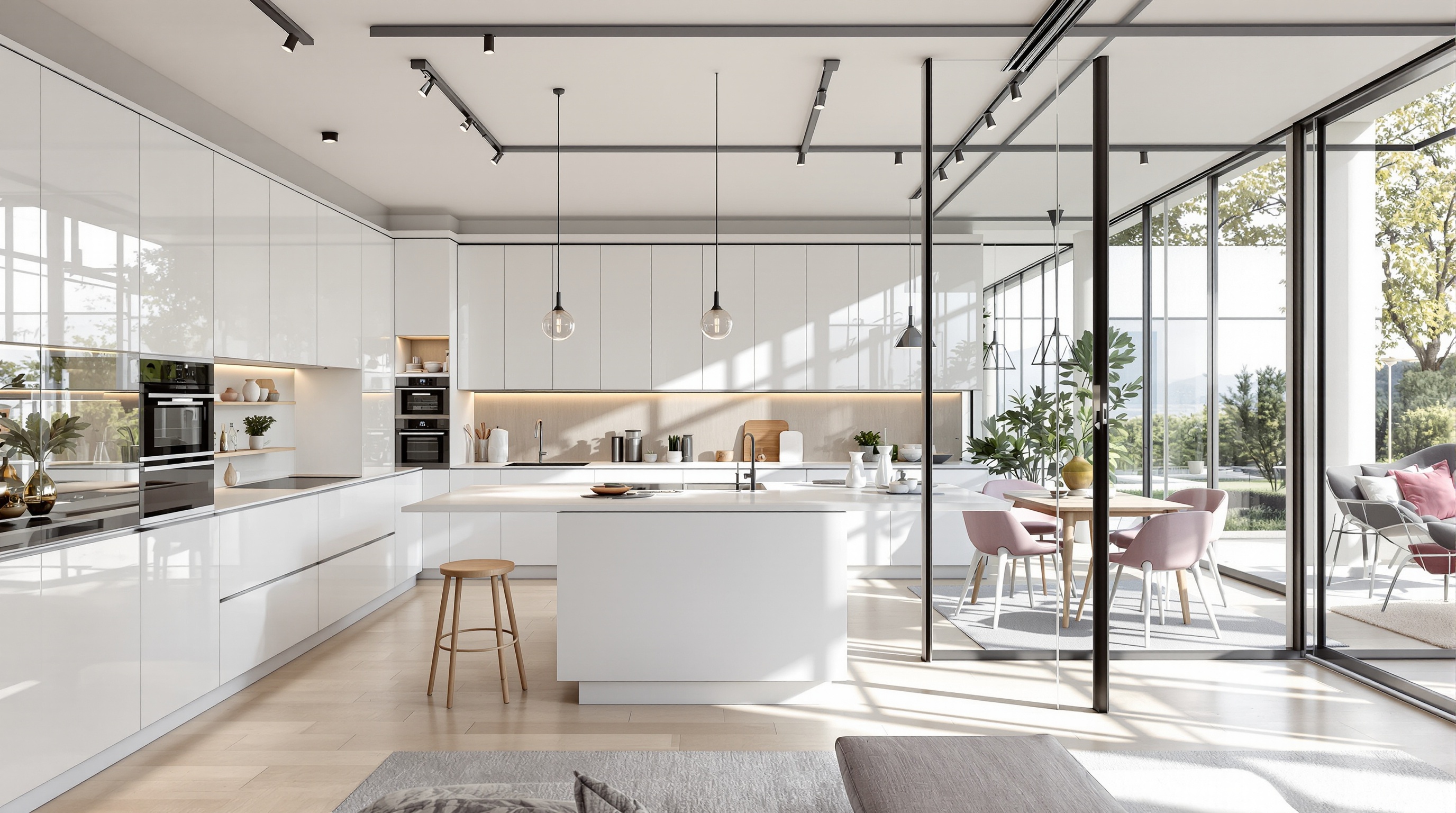 Exemple de cuisine en L ouverte sur un salon moderne