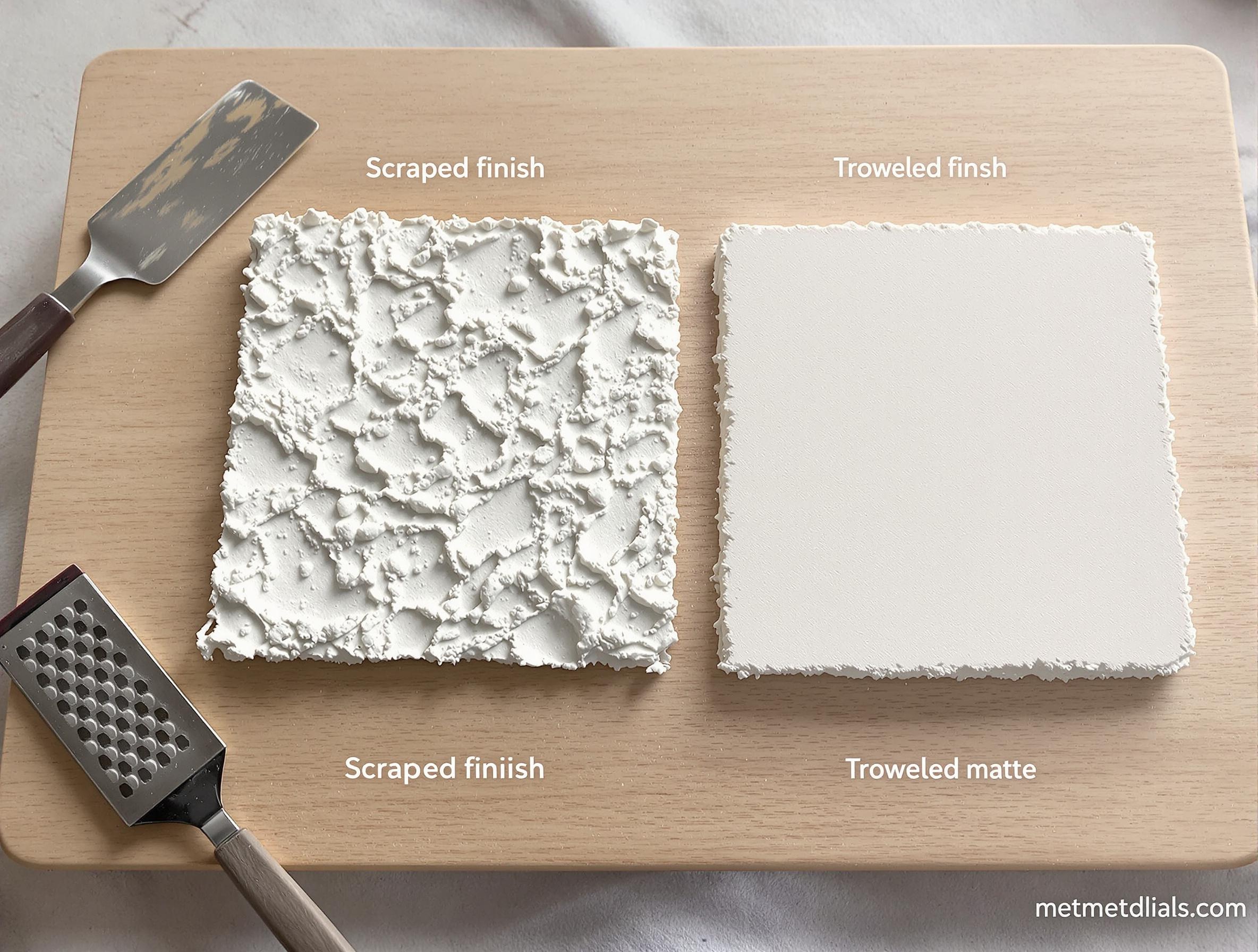 Comparatif visuel enduit gratté vs taloché – textures en gros plan