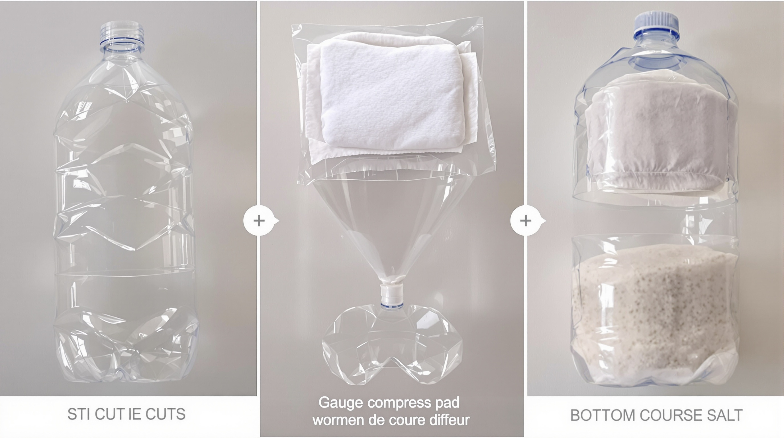 Déshumidificateur maison étapes DIY bouteille plastique gros sel