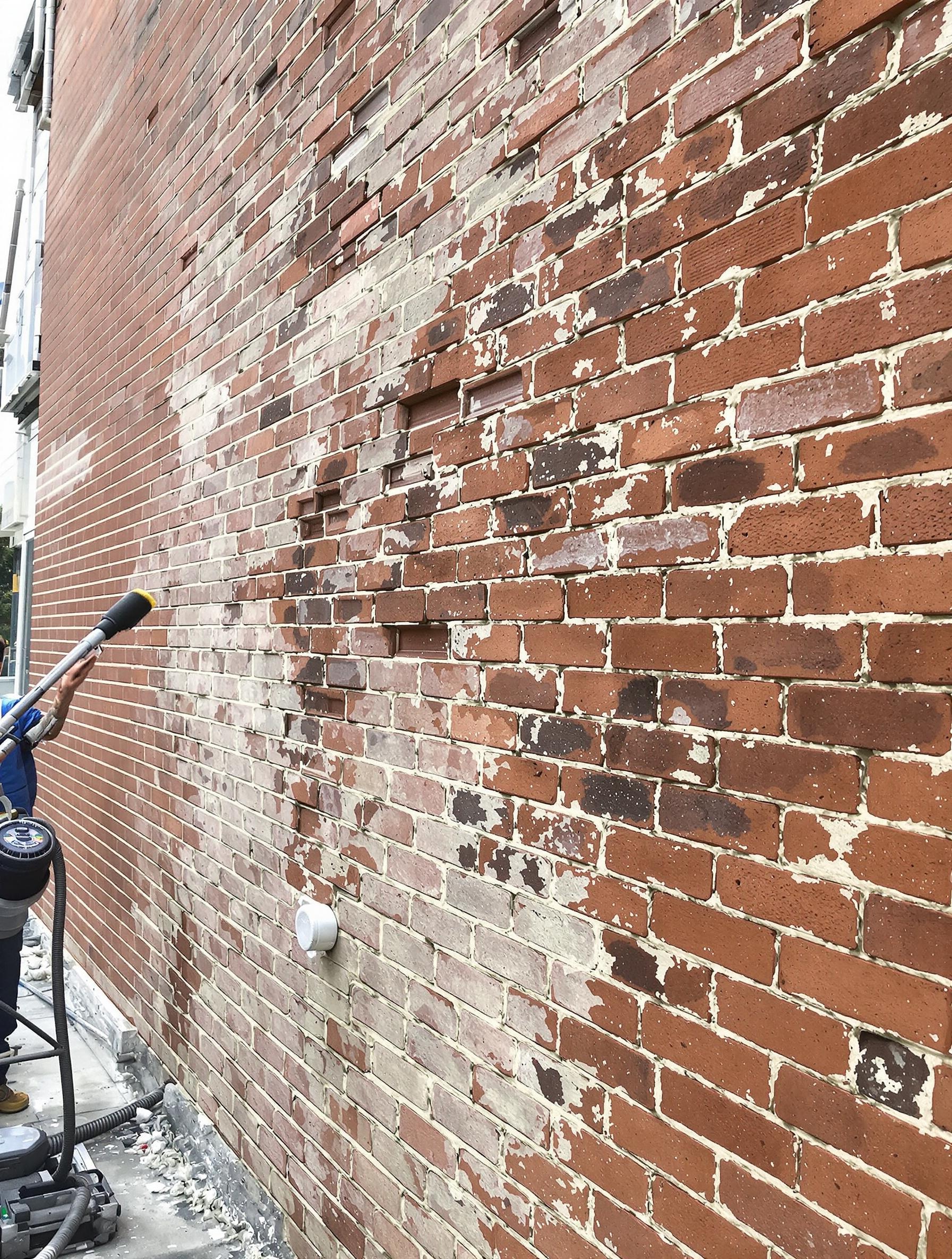 Travail préparatoire : mur nettoyé avec retrait des traces d’ancien enduit