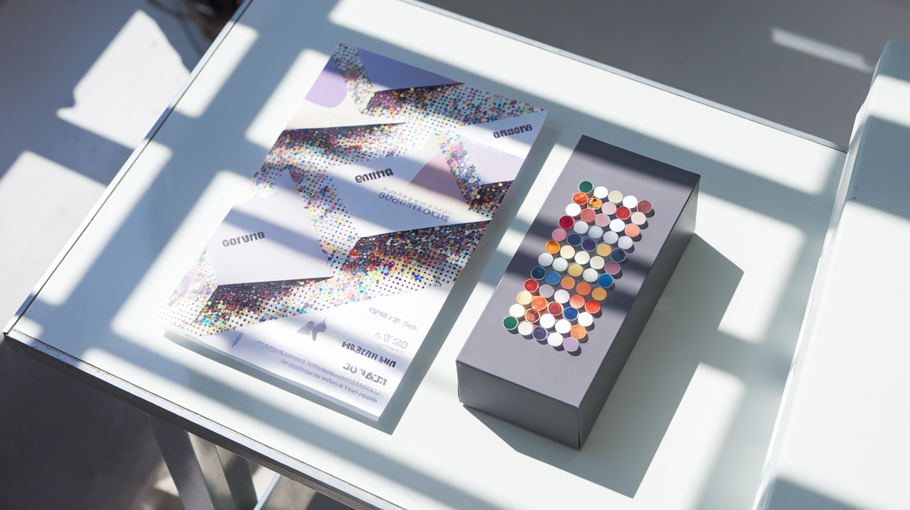 Flyer et packaging points multicolores