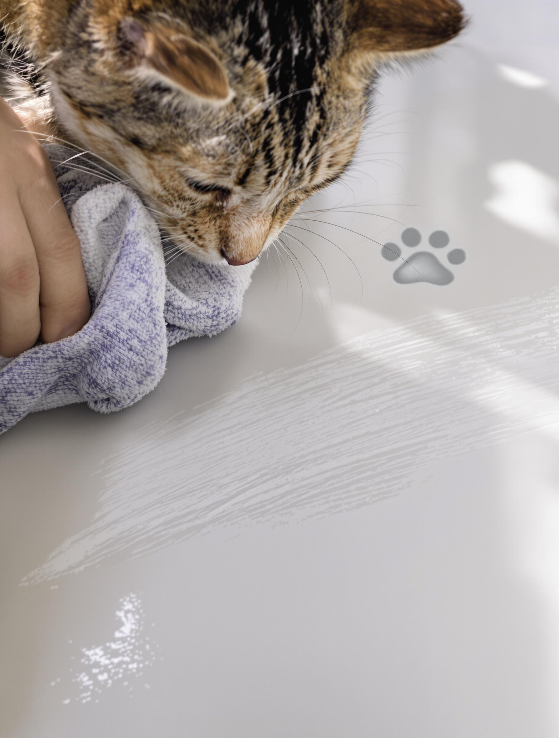 Chat empreinte peinture fraîche retouche chiffon