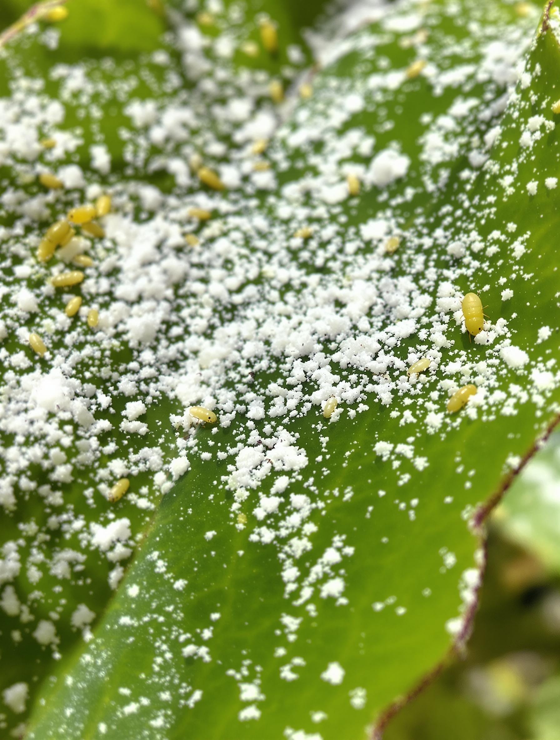 Terre de diatomée appliquée sur une feuille infestée de laurier rose
