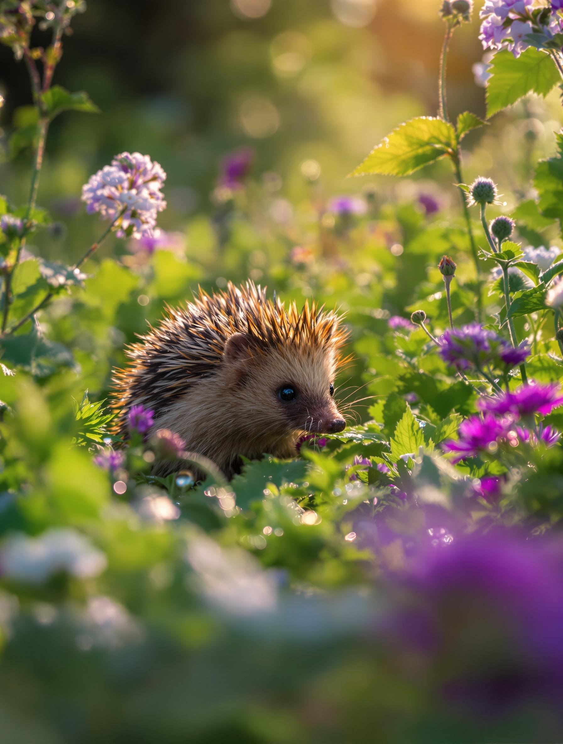 Hérisson en maraude au crépuscule dans un jardin européen, symbole de chance et de biodiversité