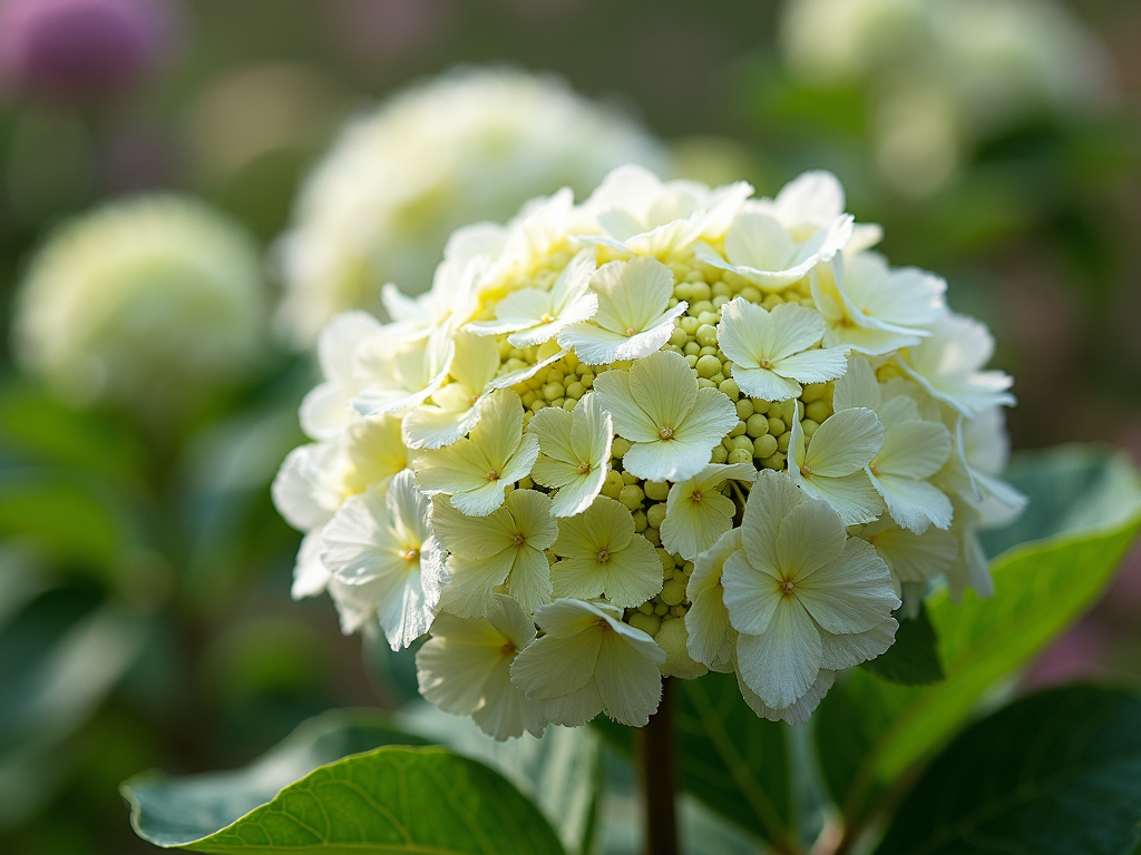 Hortensia protégé par un voile d’hivernage, variété Schneeball