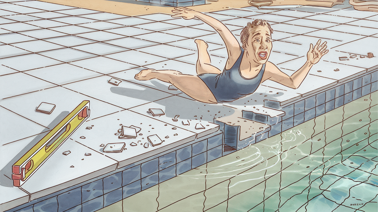 Illustration d'un carrelage de piscine glissant avec une personne tombant.
