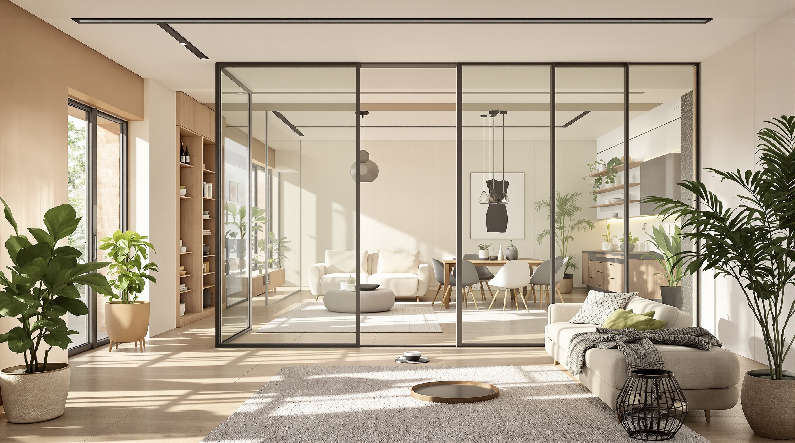 Cloison amovible semi-vitrée dans un intérieur moderne