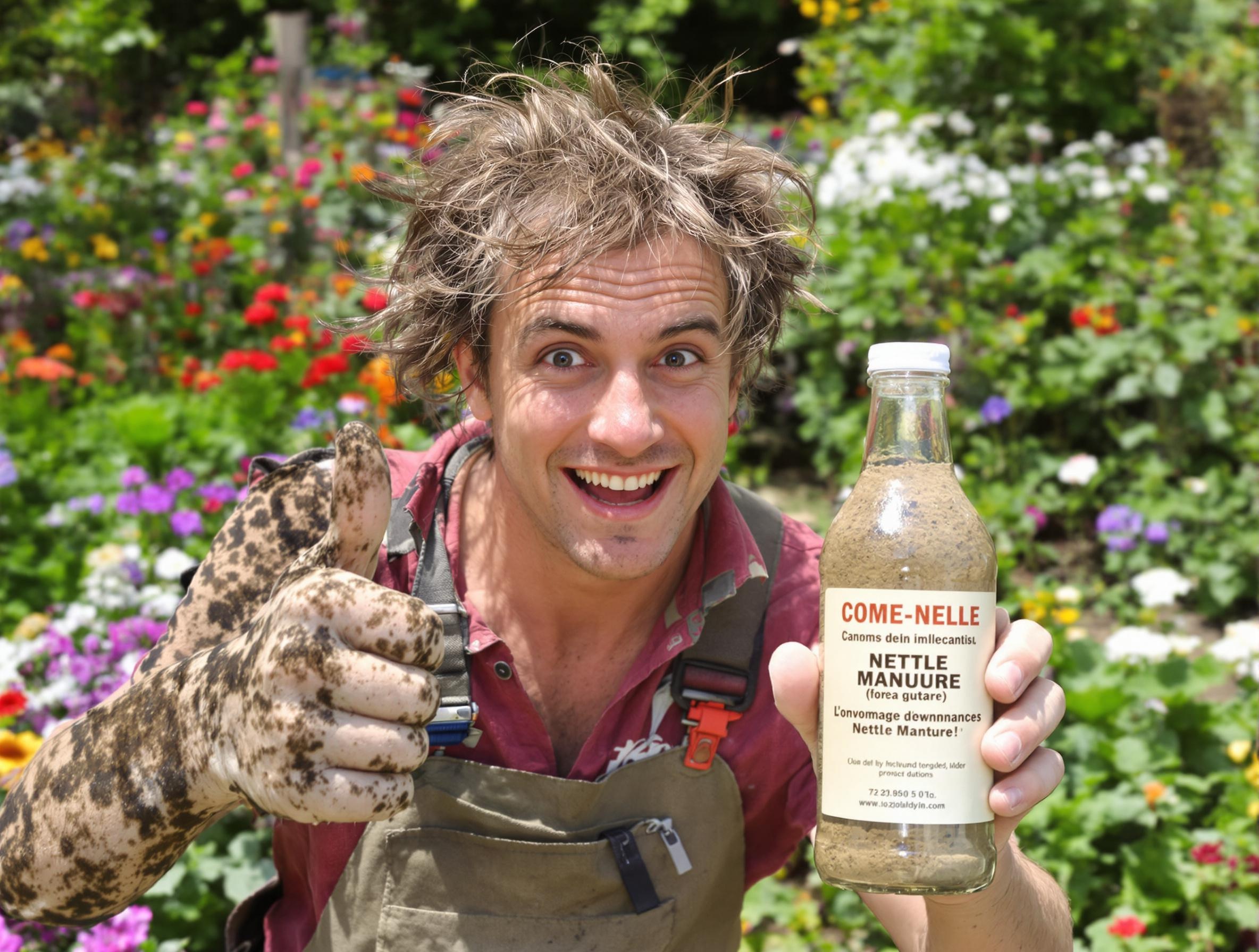 Jardinier humoristique expliquant l'efficacité partielle du purin d'ortie