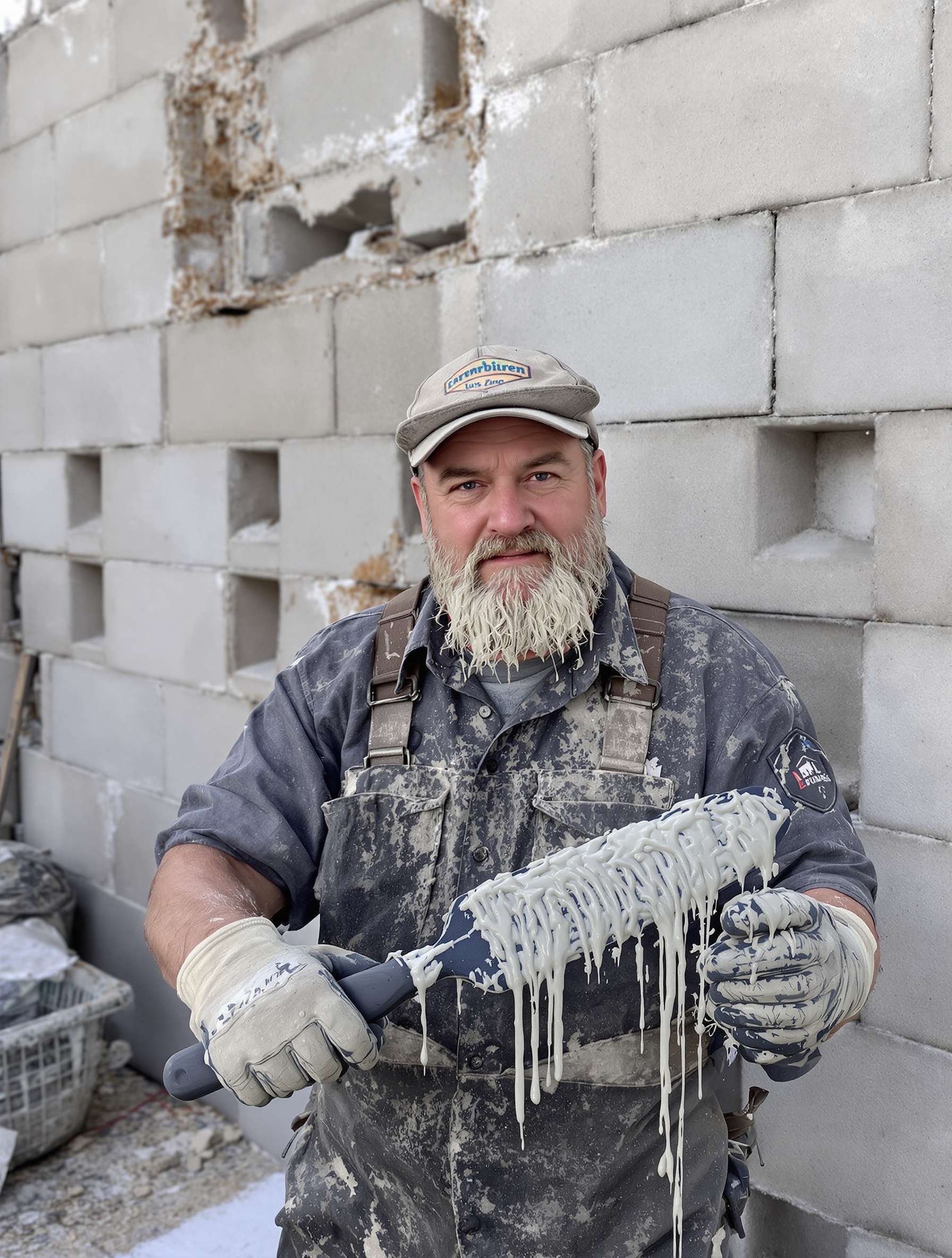 maçon désabusé devant mur en béton cellulaire mal monté