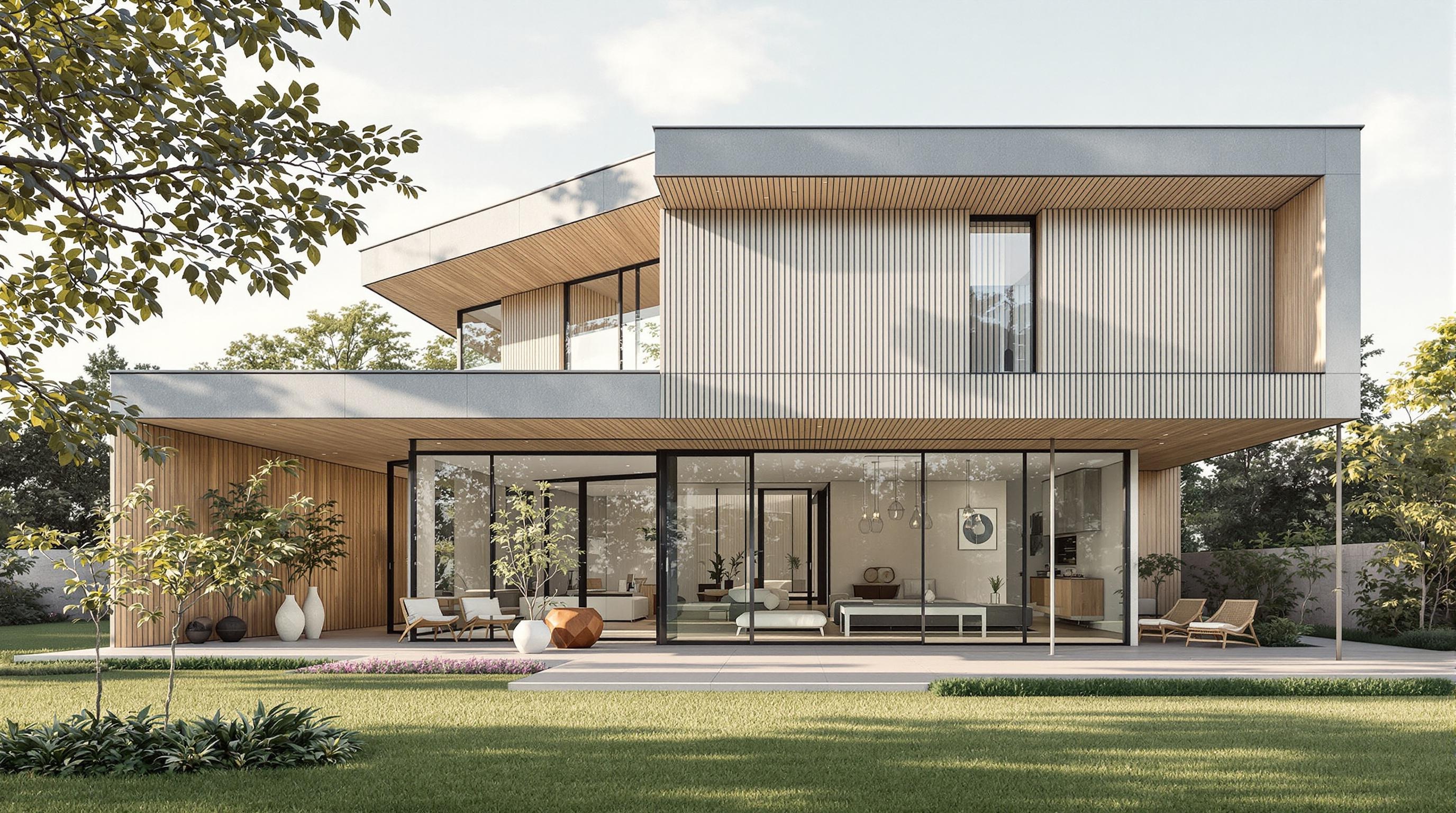 Maison contemporaine en Île-de-France avec toiture à faible pente