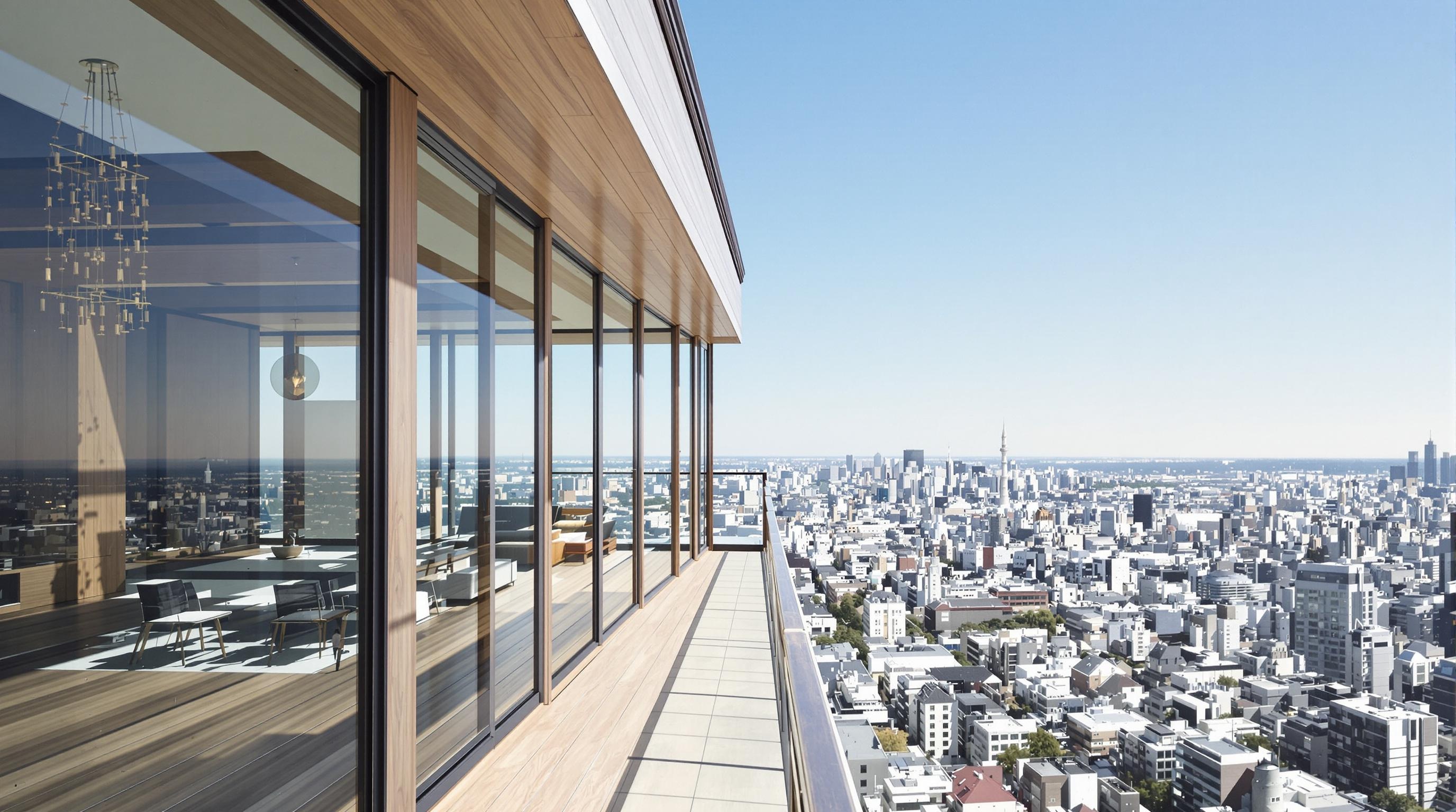 Maison surélevée moderne avec une vue panoramique urbaine