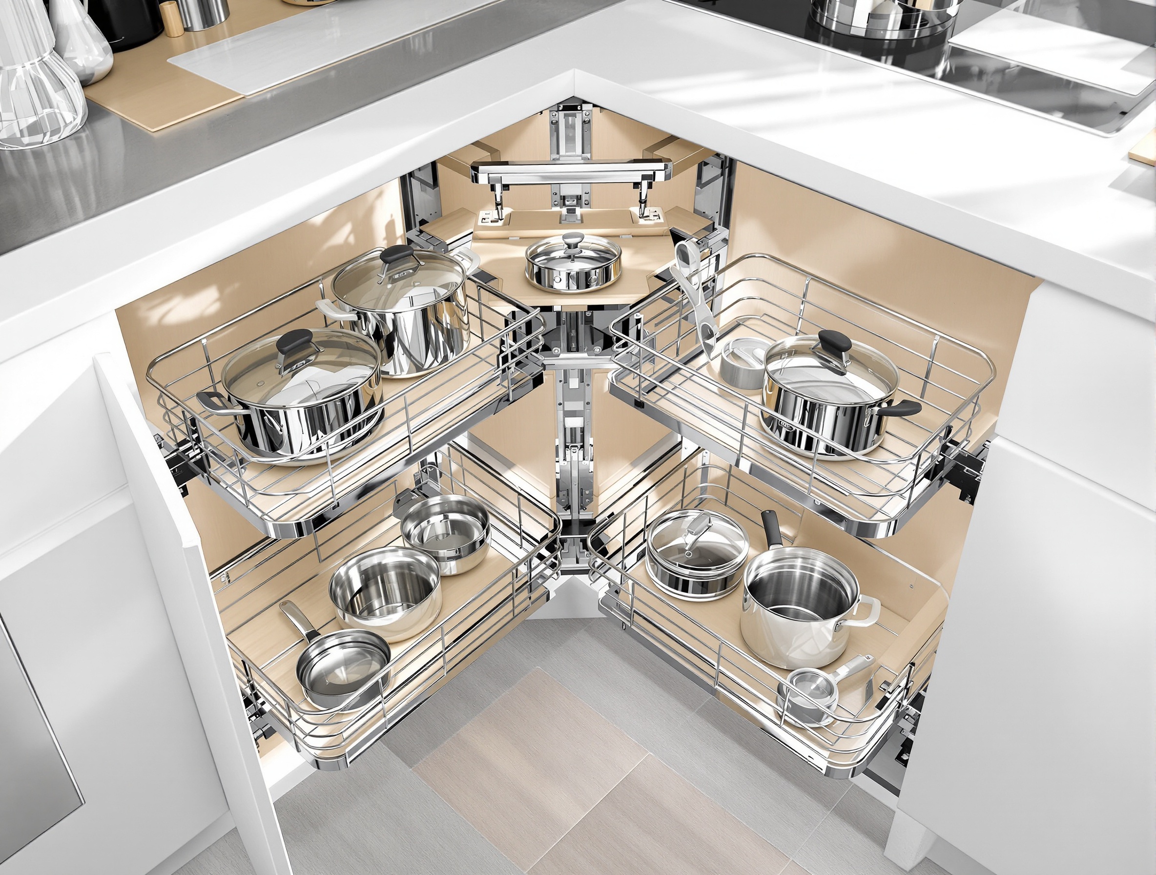 Plateau tournant extractible meuble angle cuisine en L