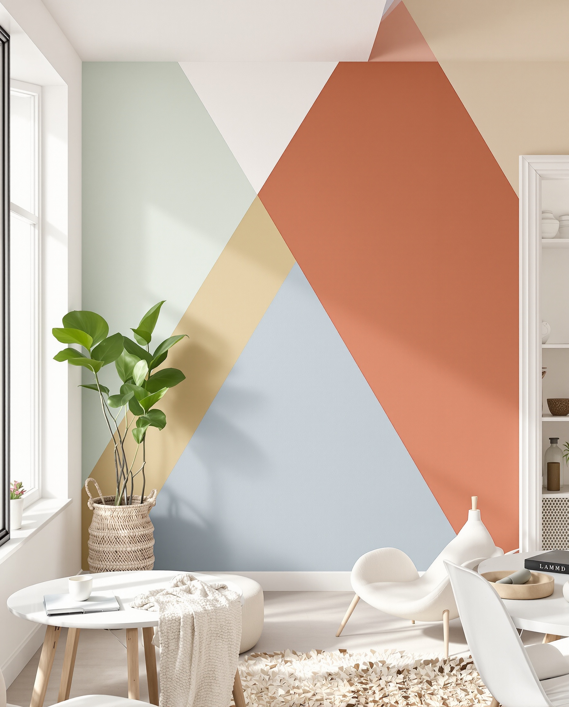 Mur peint avec des triangles graphiques et couleurs tendance
