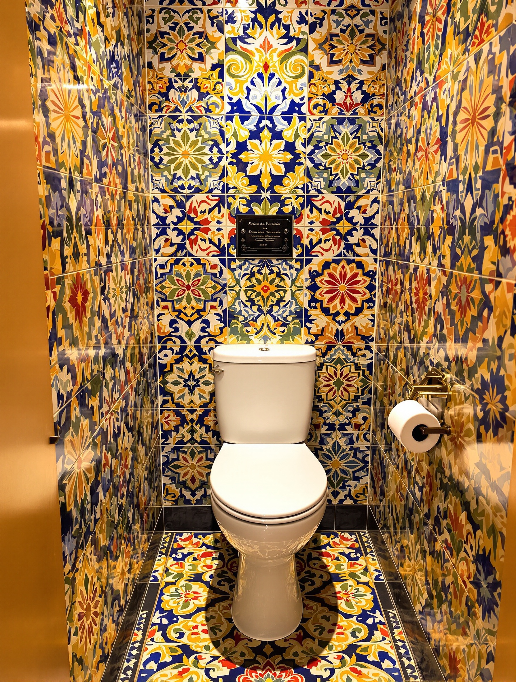 Toilettes mur carreaux ciment colorés design