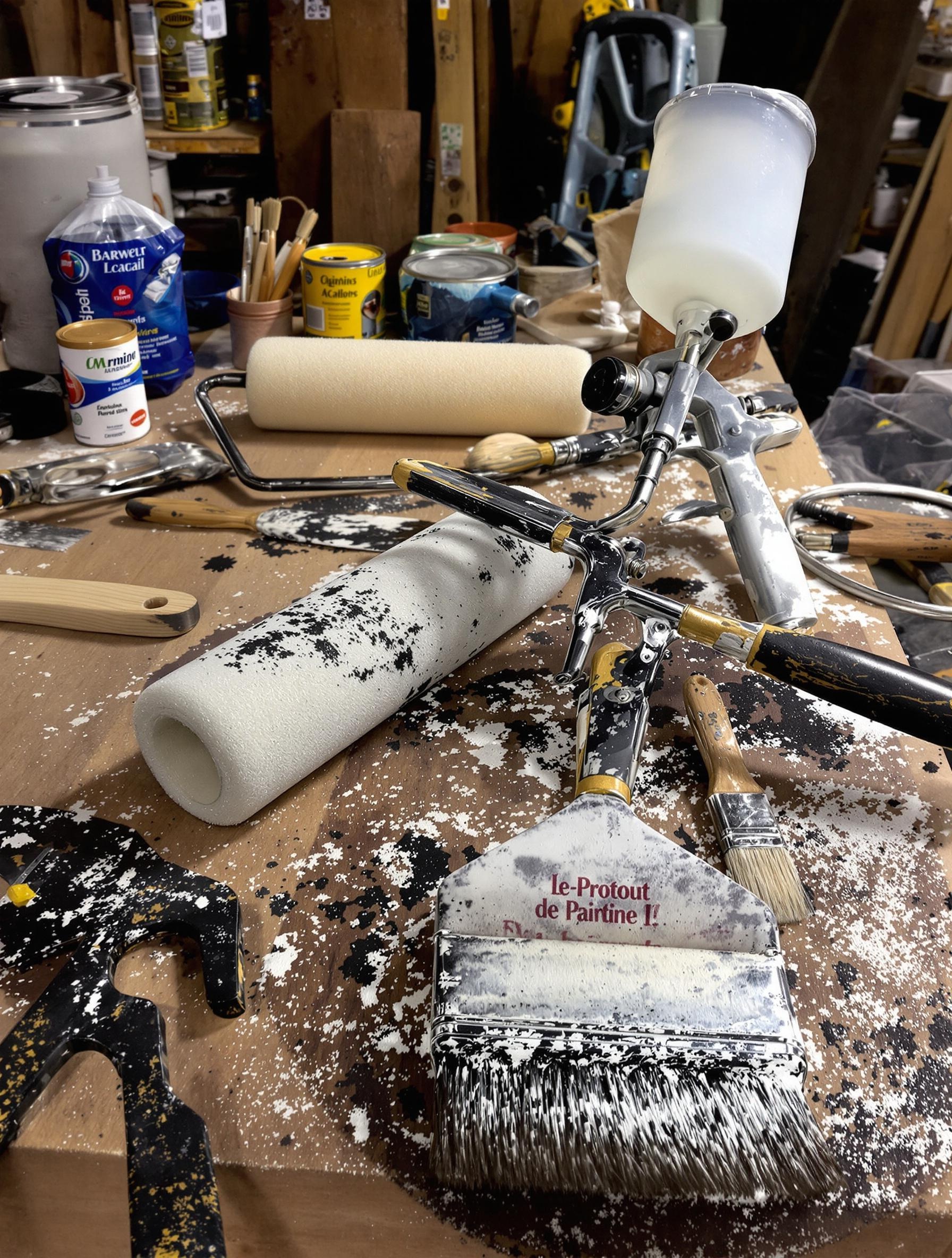 Outils peinture rangés table atelier