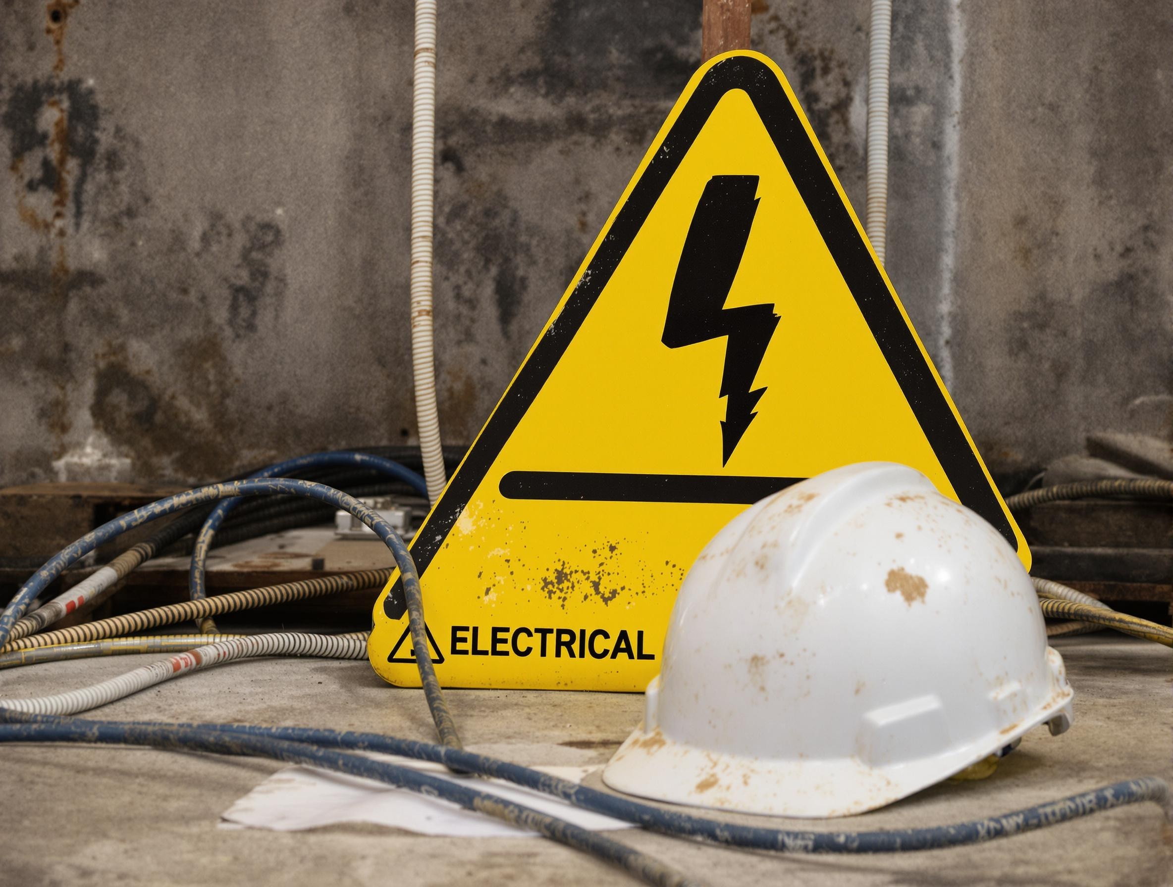 panneau risque électrique chantier casque câble