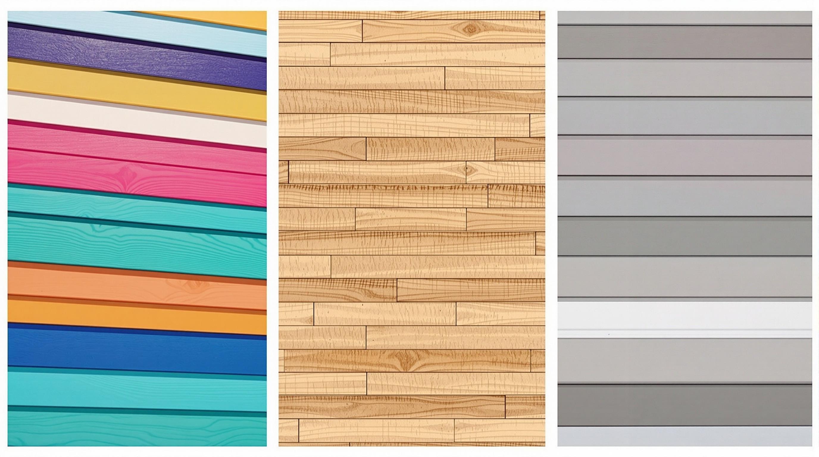 Trois types de bardages : PVC pop, bois authentique, composite contemporain