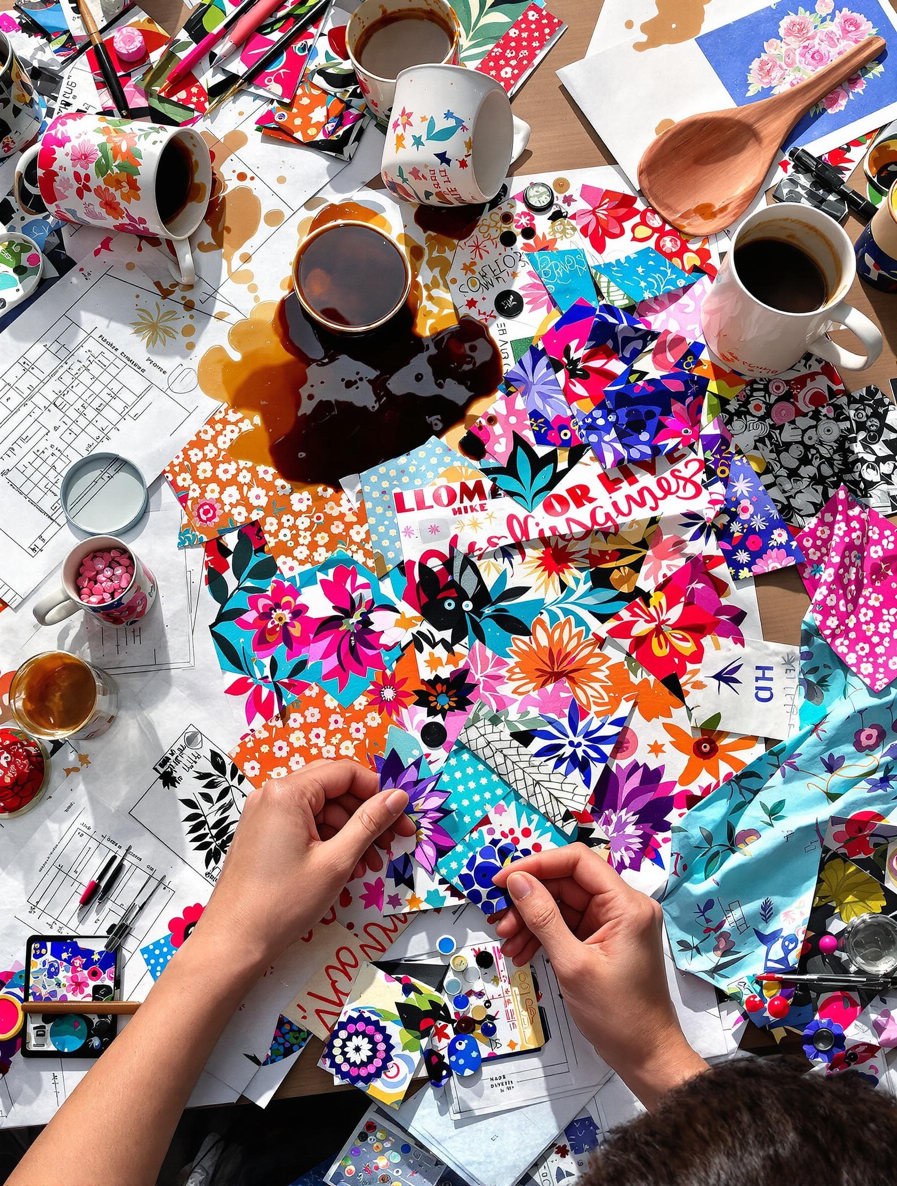 plan travail patchwork café chaos agencement motifs fleurs