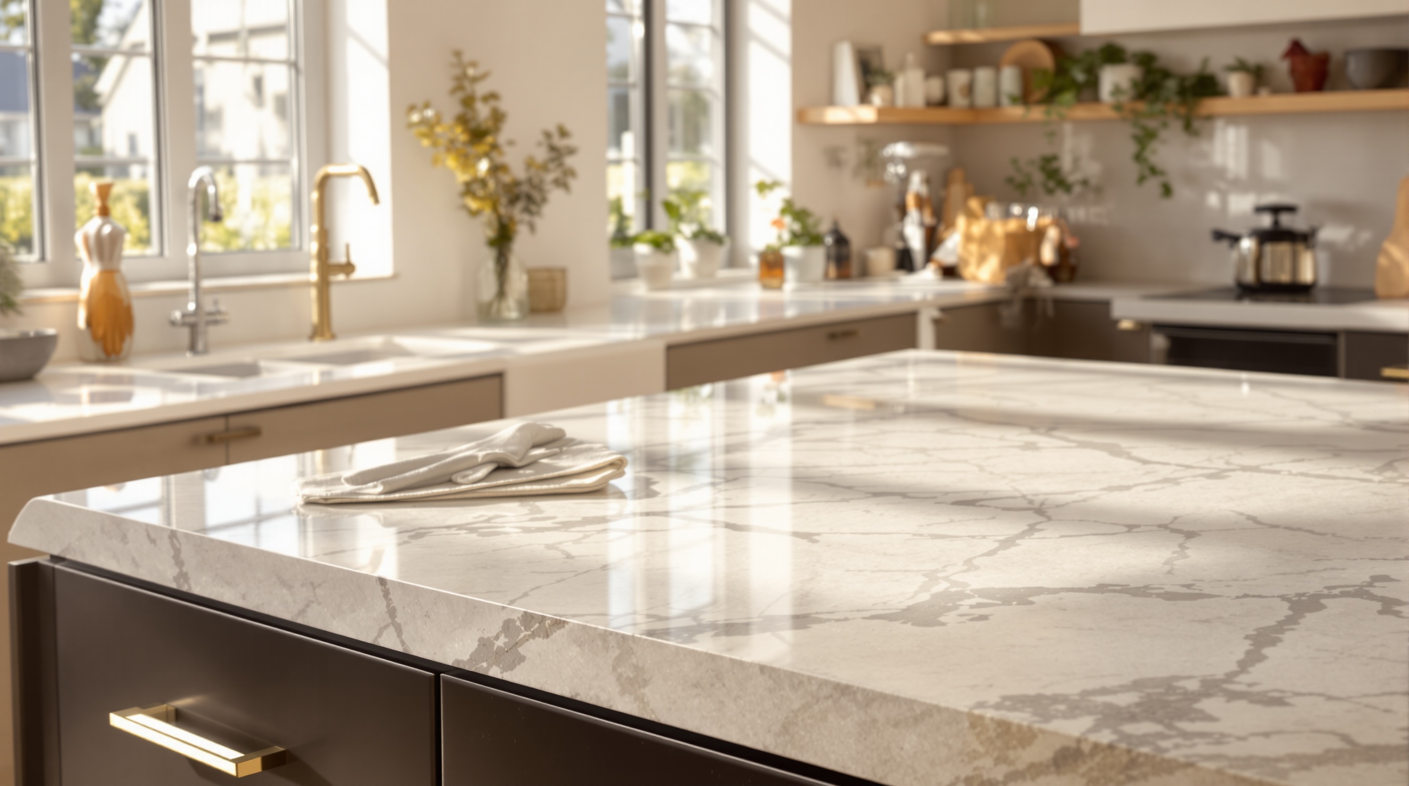 plan de travail en quartz dans cuisine moderne