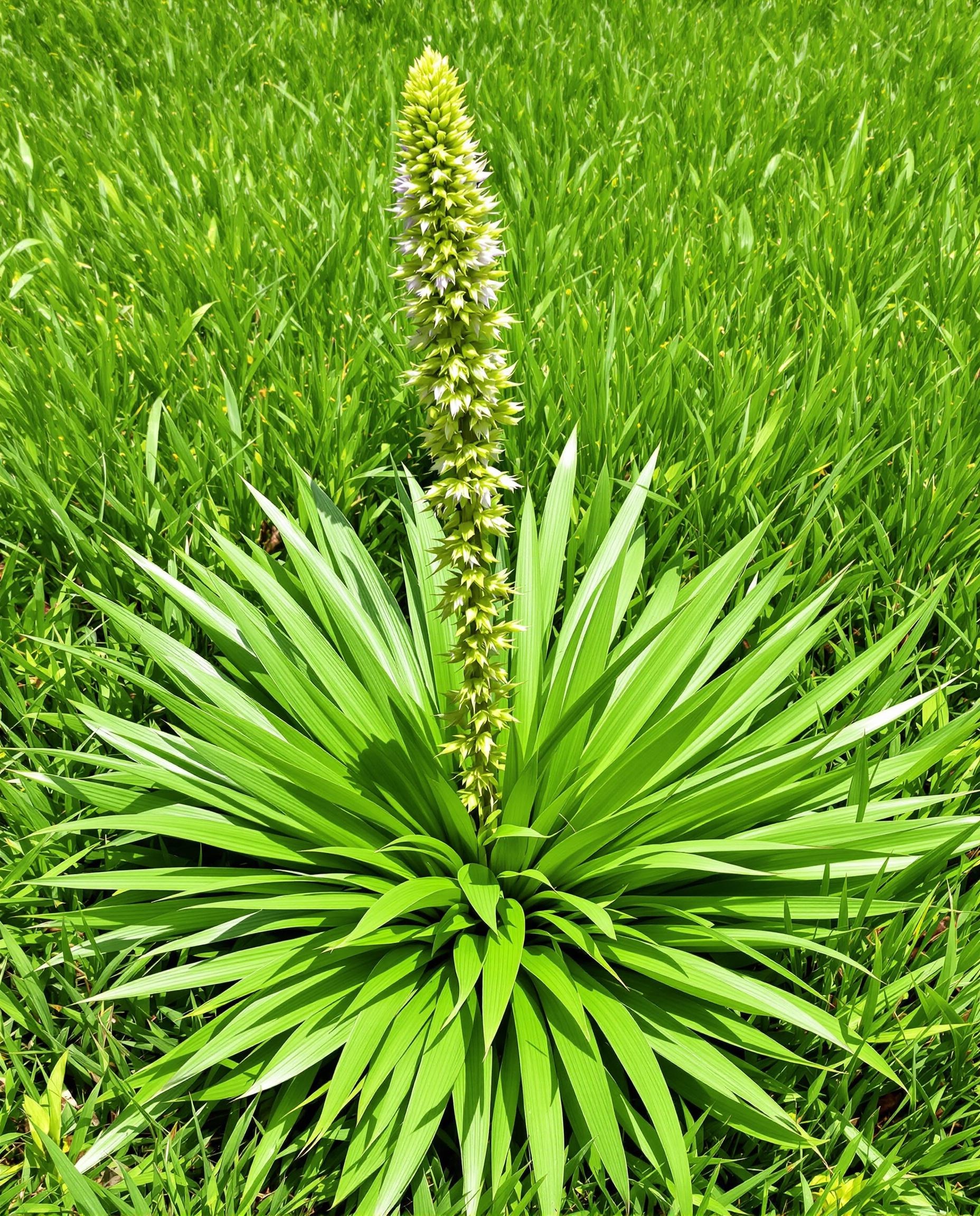 Photo claire Plantain lancéolé rosette nervurée pelouse.