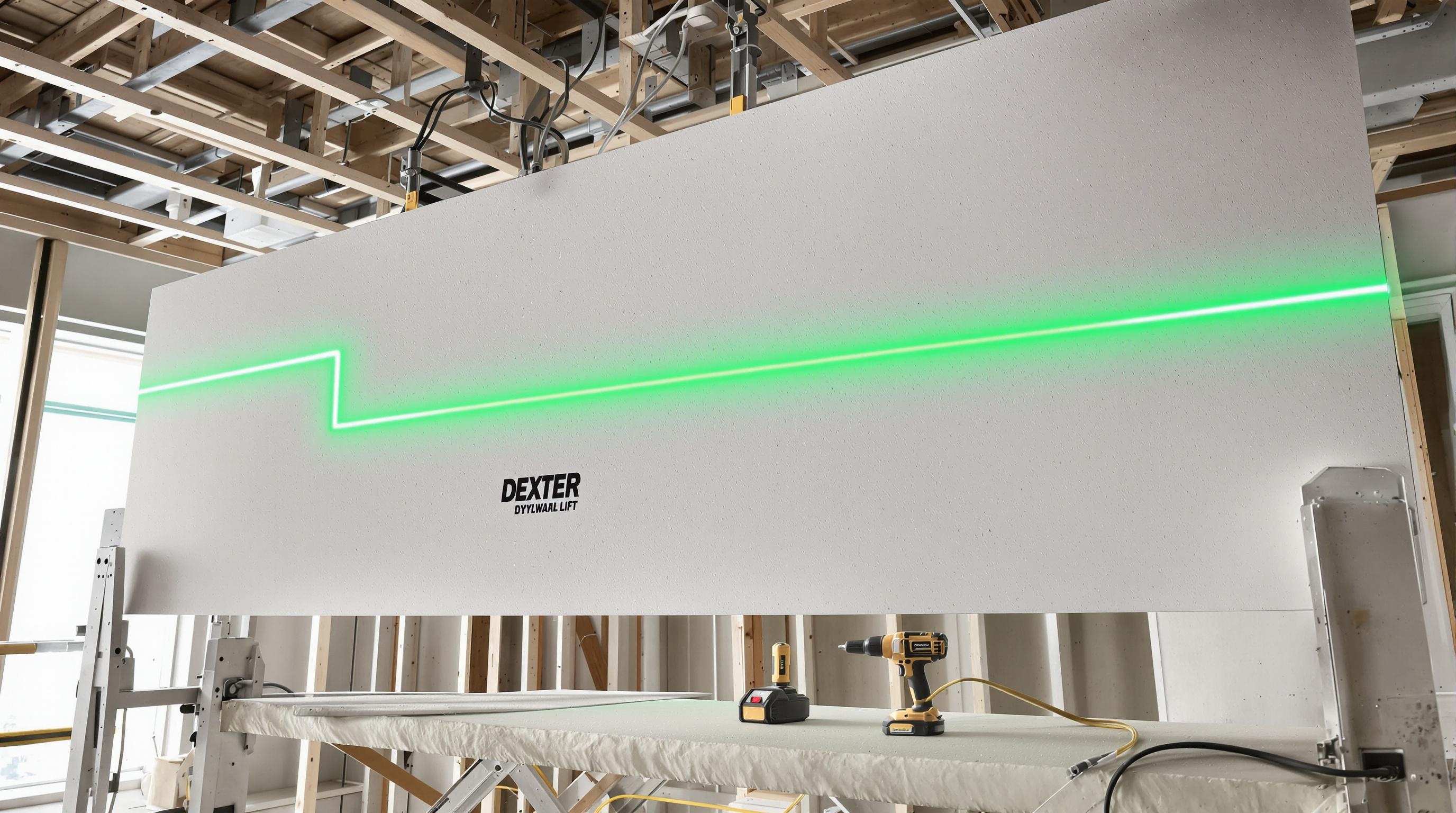 Plaque positionnée au plafond avec niveau laser Dexter