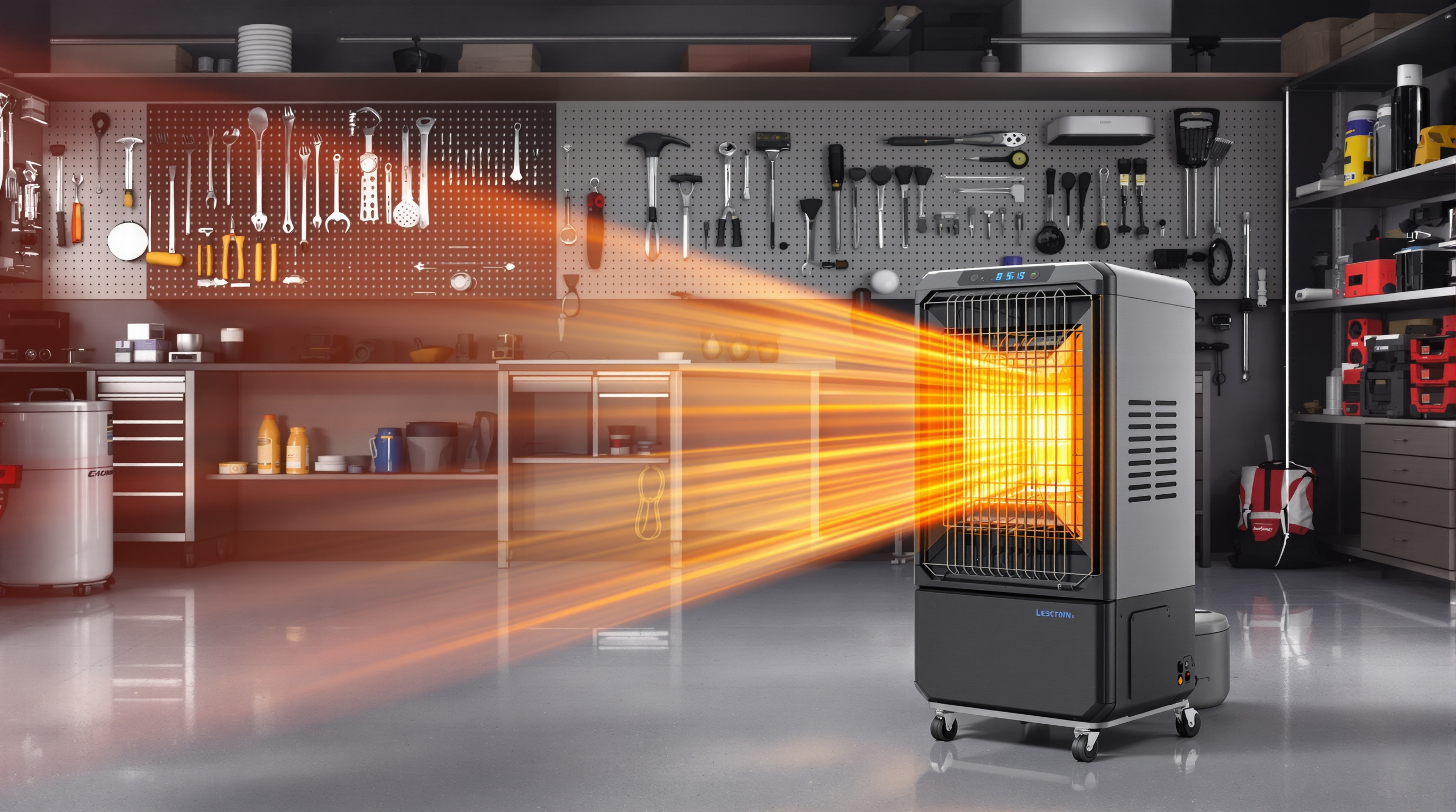Poêle à pétrole électronique moderne dans un atelier bien rangé