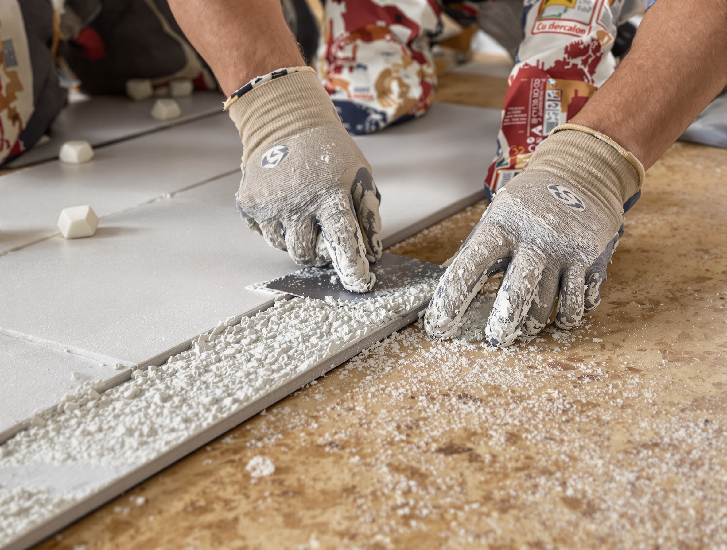 Technique de pose de carrelage sur OSB membrane artisan croissillons spatule crantée