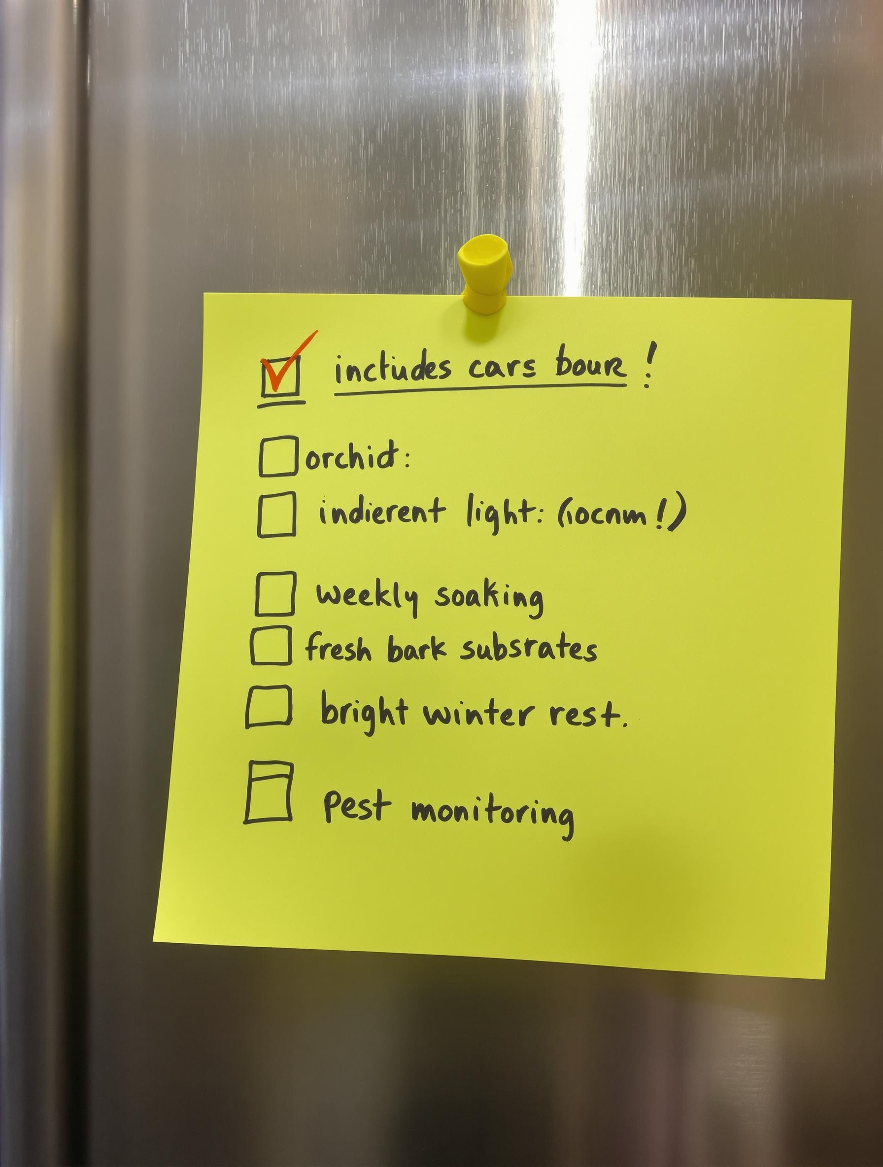 Post-it d'entretien pour orchidée à cocher