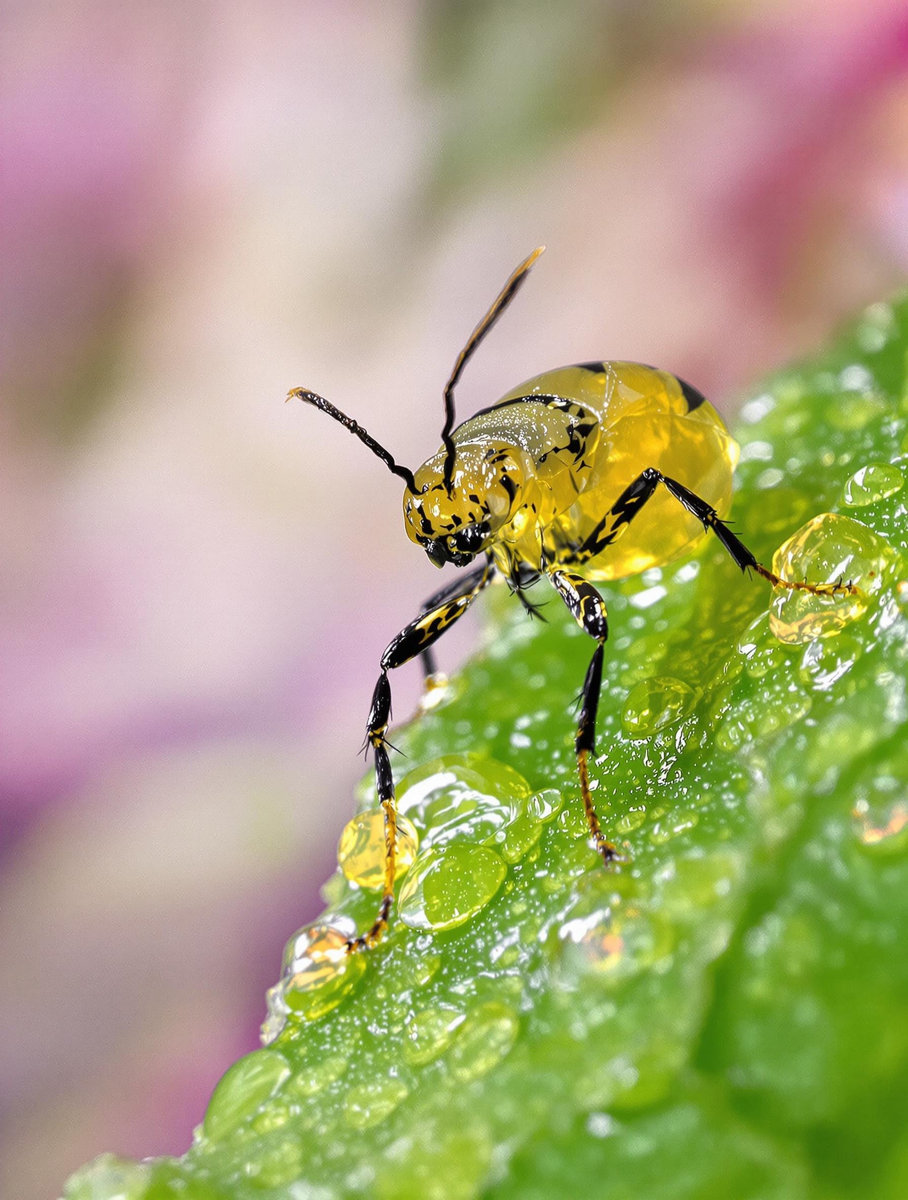 Puceron jaune sur une feuille de laurier rose